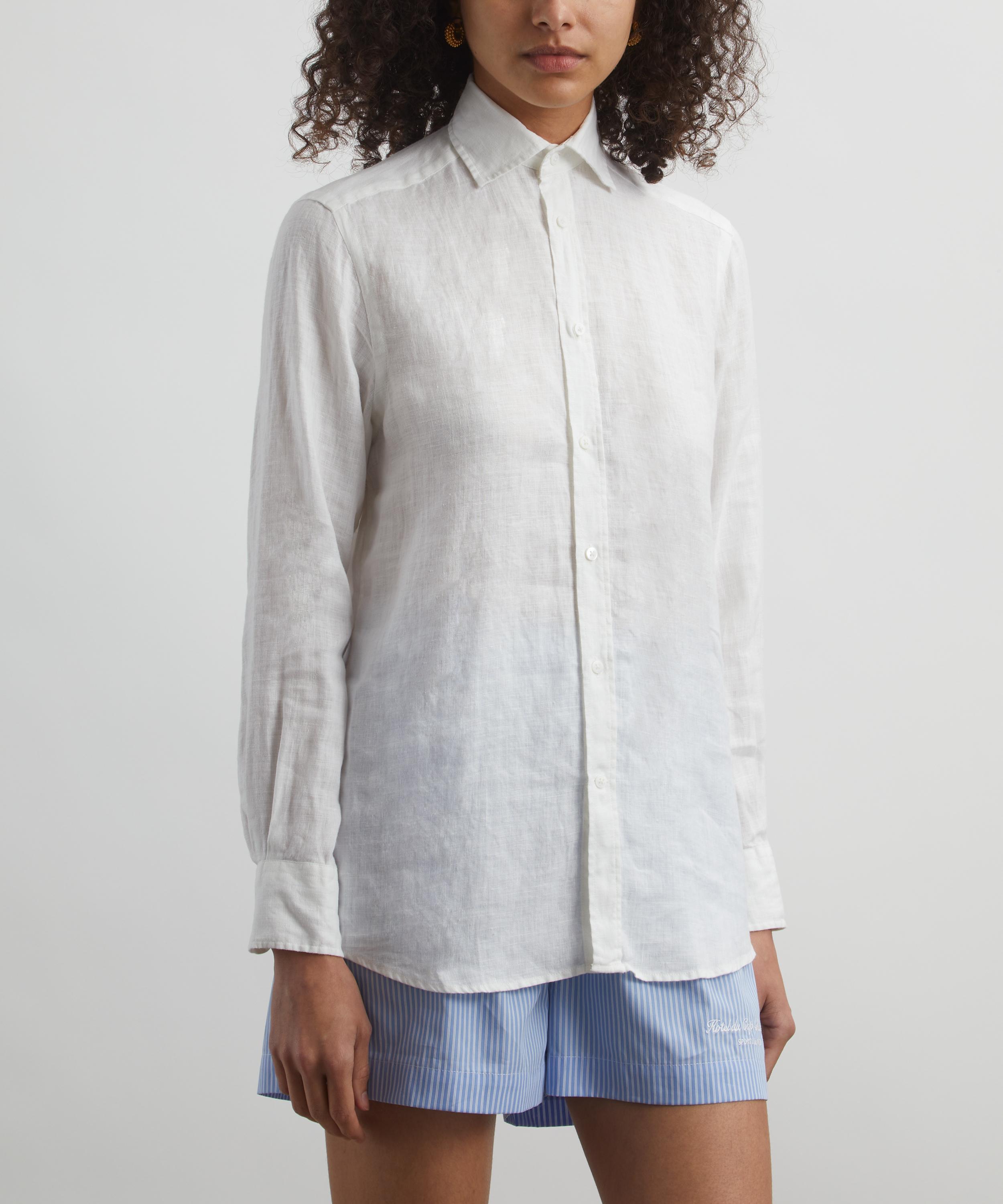 With Nothing Underneath - The Boyfriend White Linen Shirt image number 2