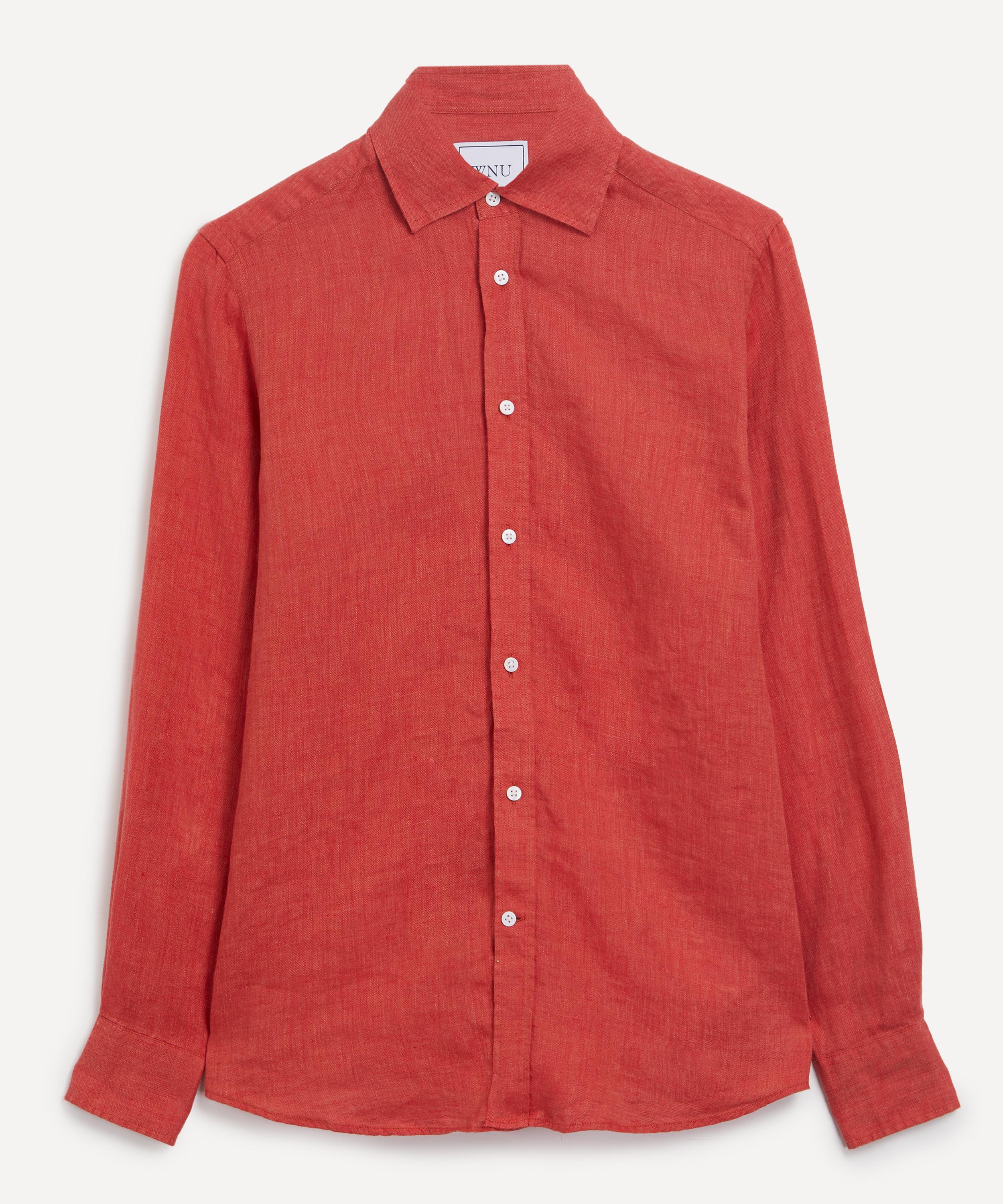 With Nothing Underneath - The Boyfriend Cardinal Red Linen Shirt image number 0