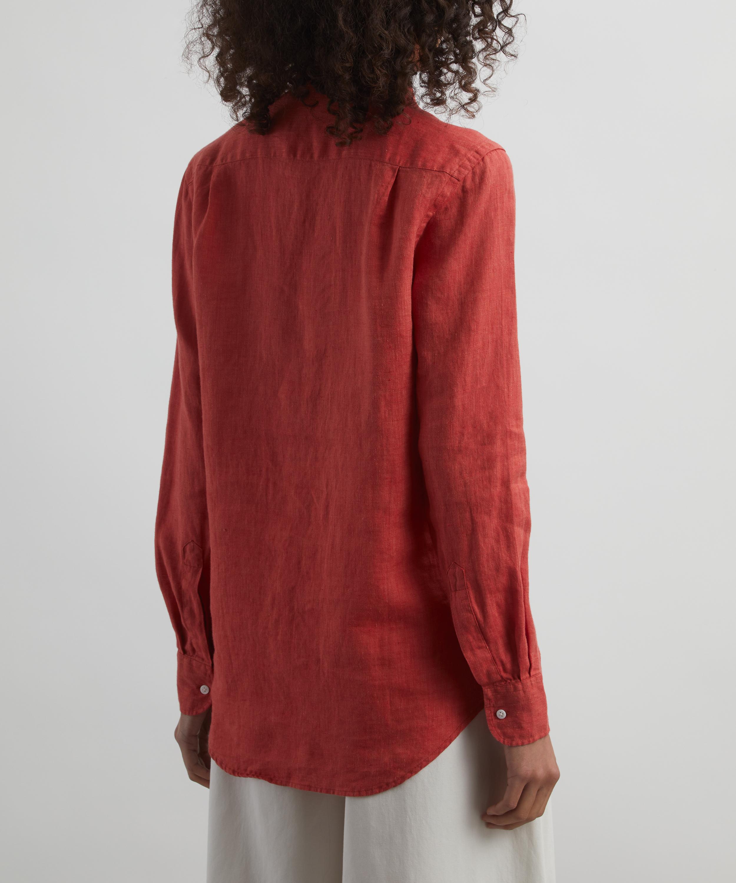 With Nothing Underneath - The Boyfriend Cardinal Red Linen Shirt image number 3