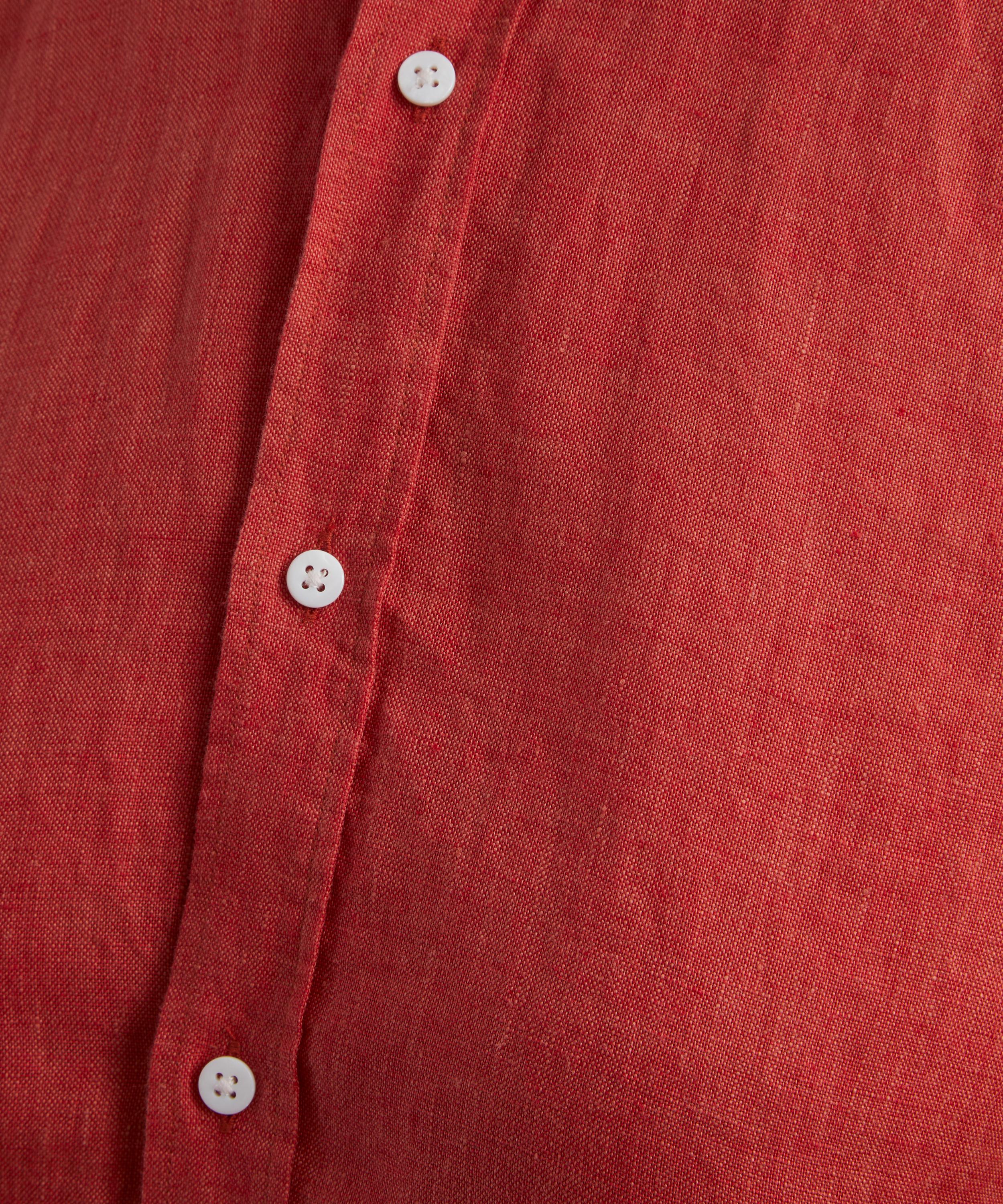 With Nothing Underneath - The Boyfriend Cardinal Red Linen Shirt image number 4