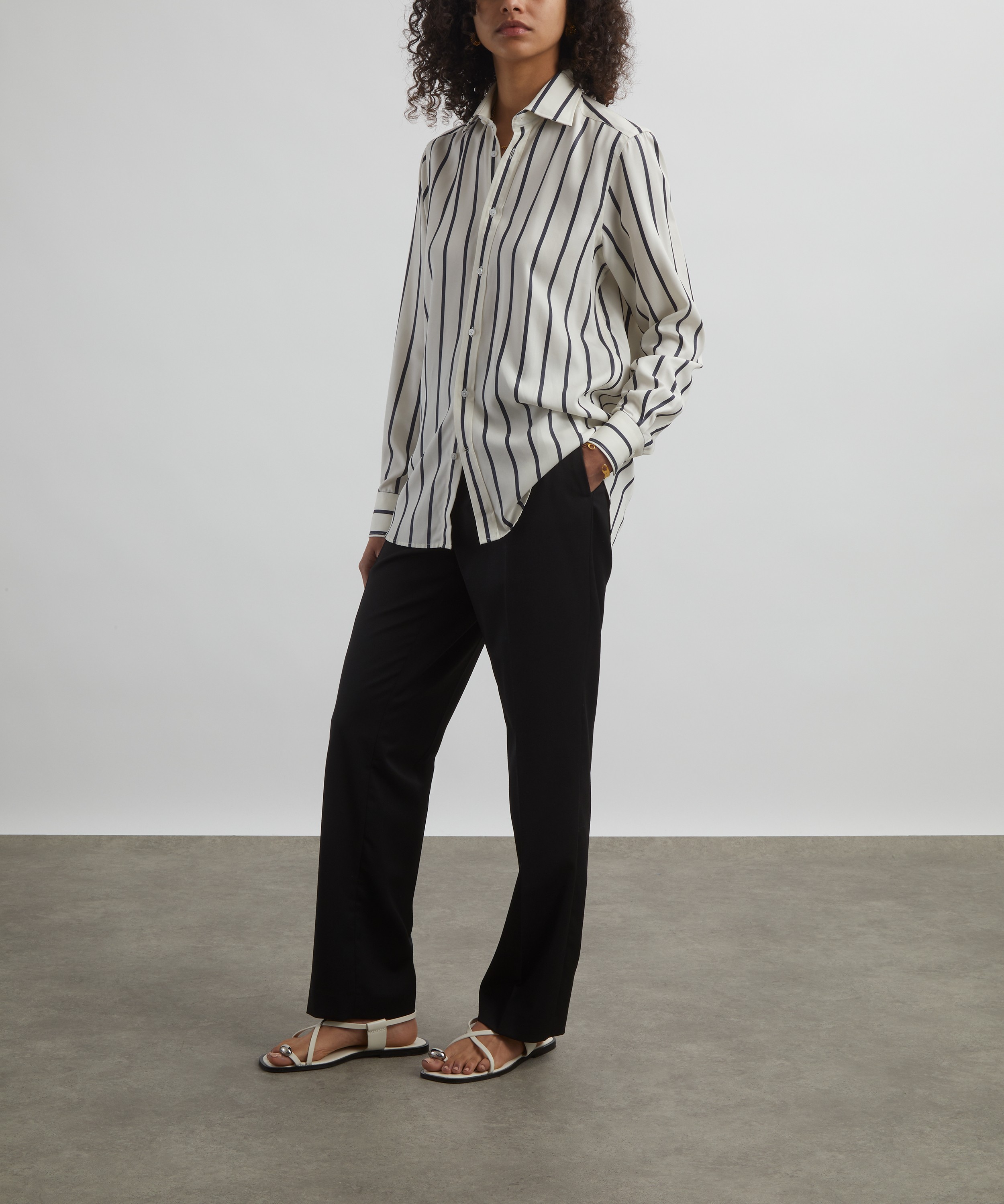 With Nothing Underneath - The Boyfriend Charcoal Stripe Tencel Shirt image number 1