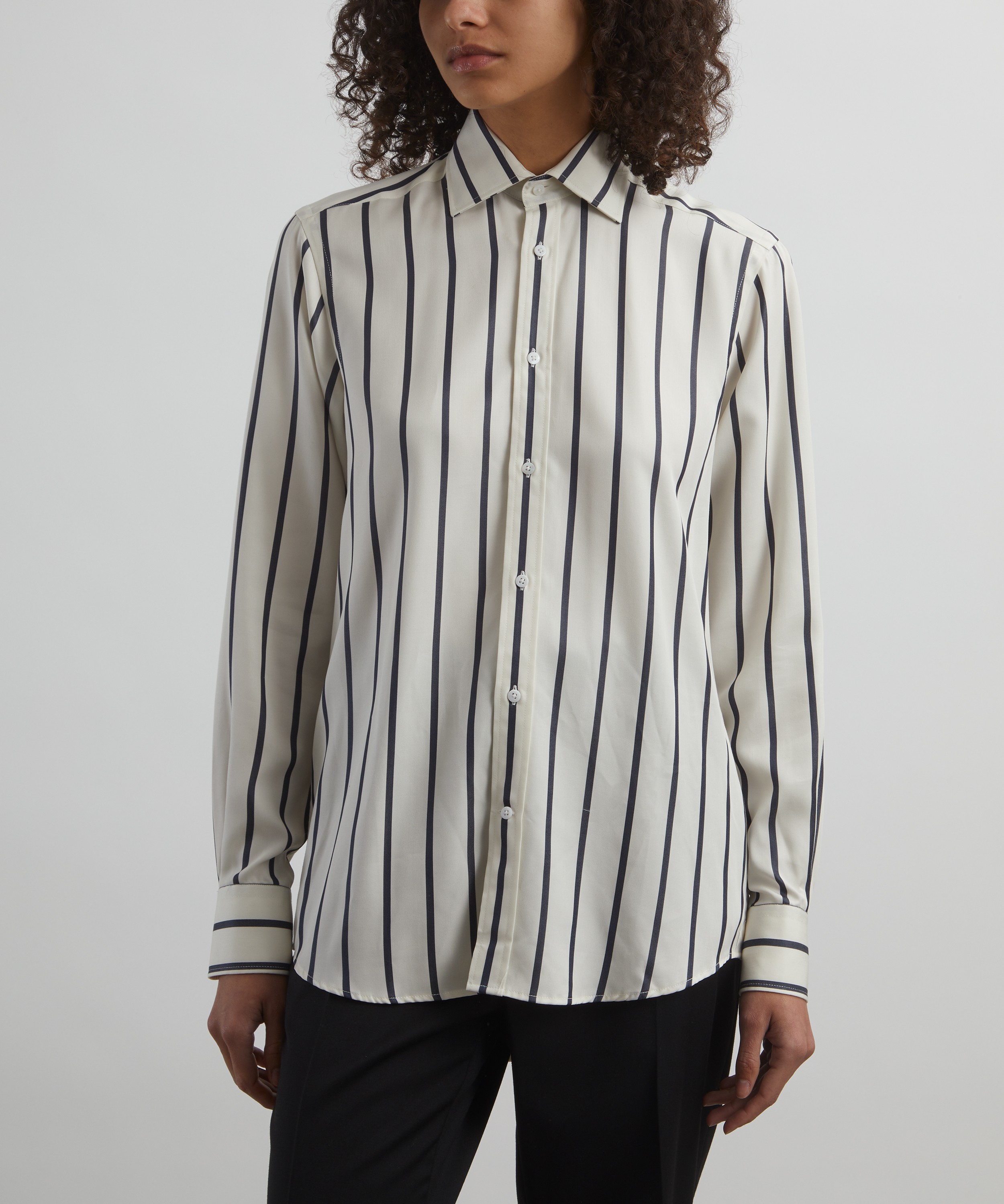 With Nothing Underneath - The Boyfriend Charcoal Stripe Tencel Shirt image number 2