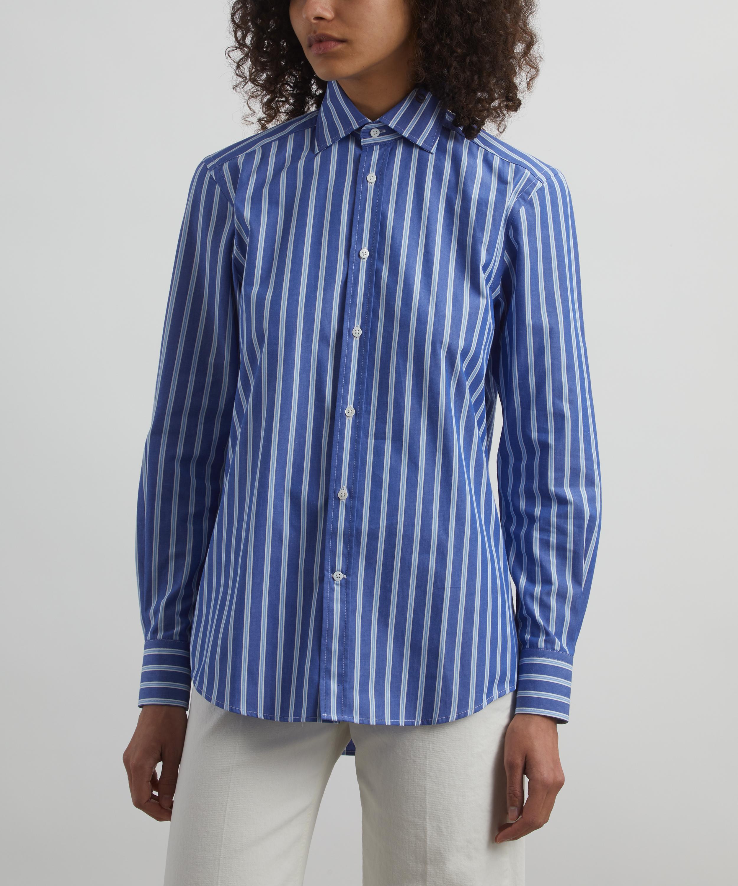 With Nothing Underneath - The Boyfriend Blue Multi Stripe Fine Poplin Shirt image number 2