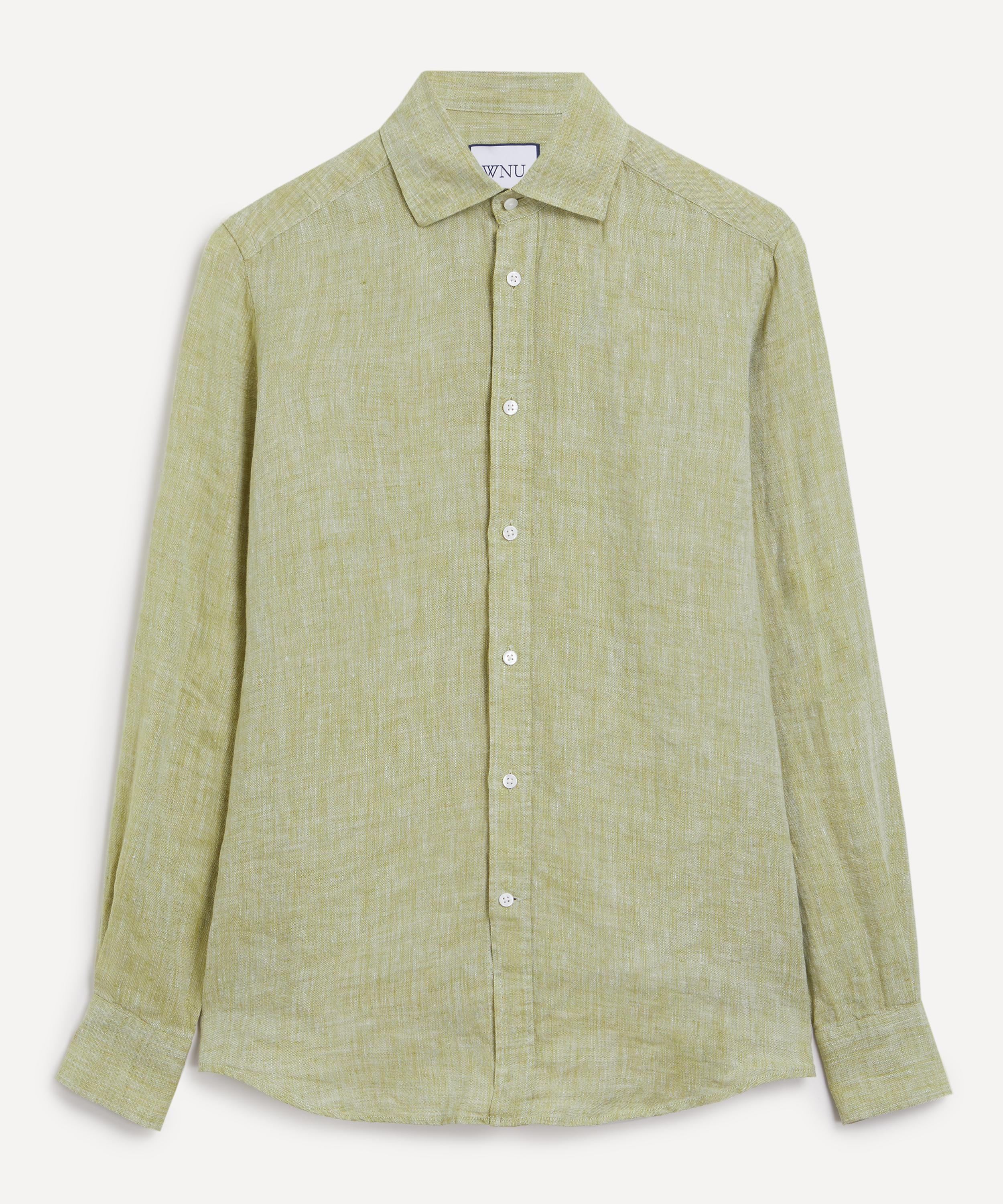 With Nothing Underneath - The Boyfriend Sage Green Linen Shirt image number 0