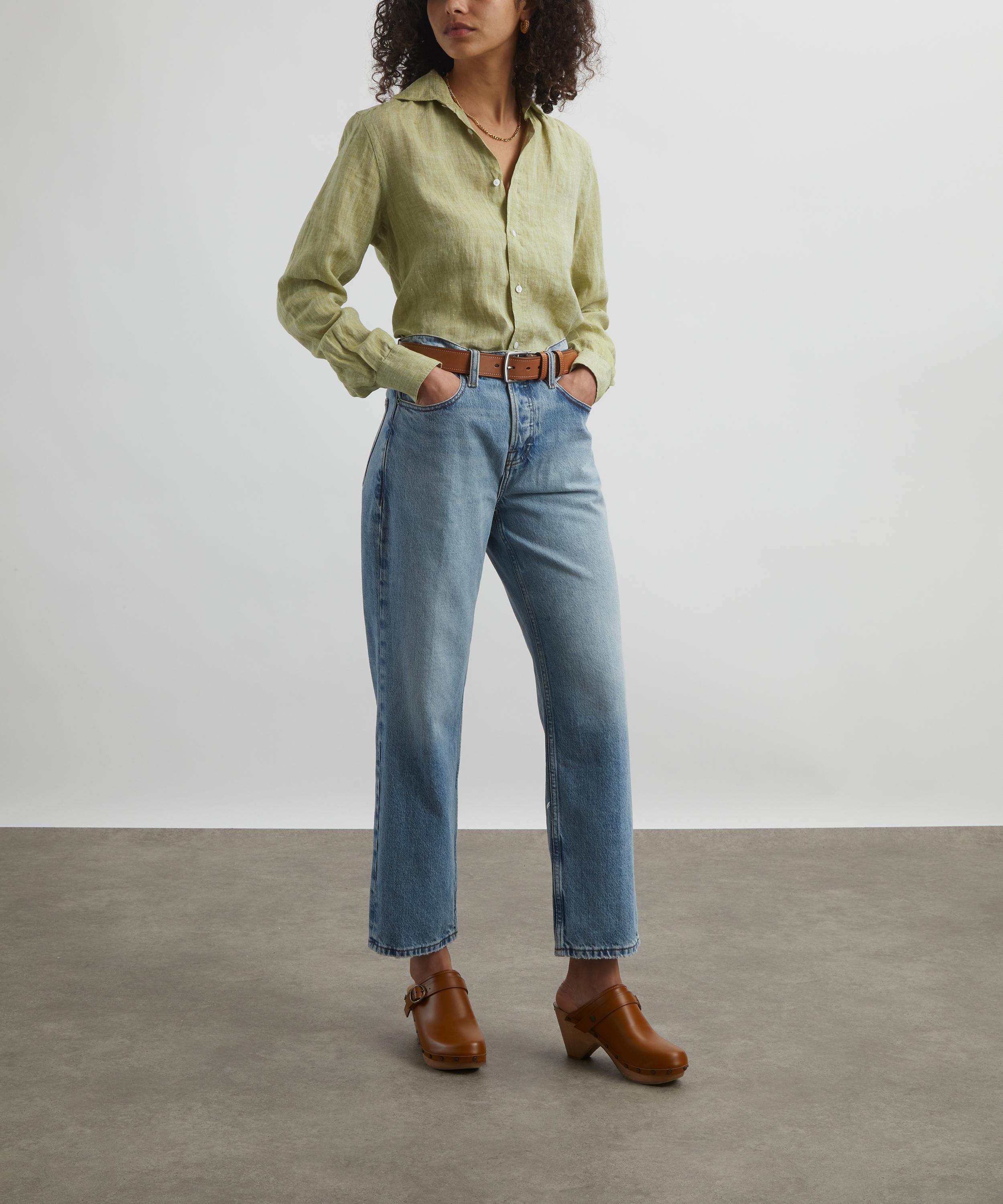 With Nothing Underneath - The Boyfriend Sage Green Linen Shirt image number 1