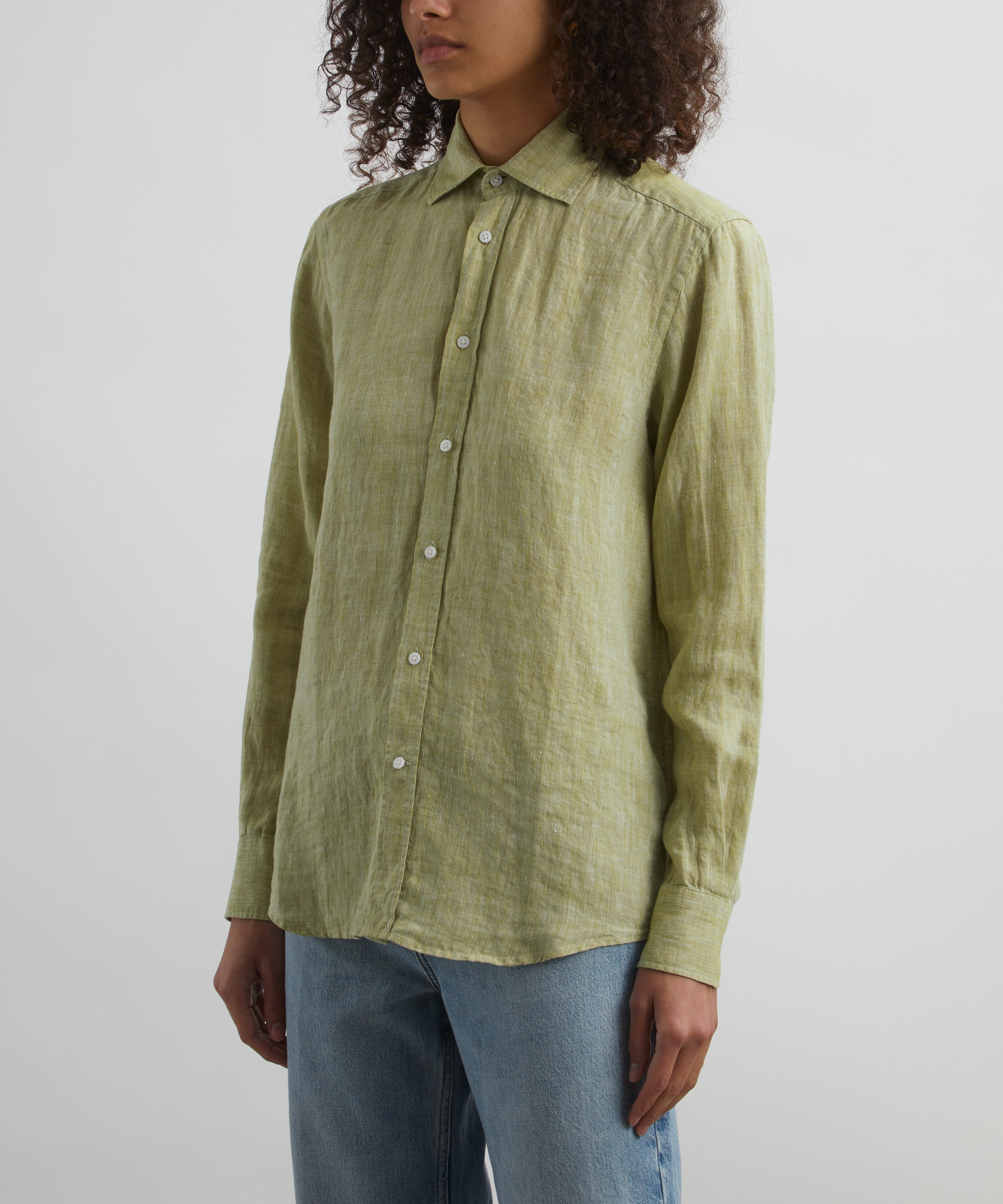 With Nothing Underneath - The Boyfriend Sage Green Linen Shirt image number 2