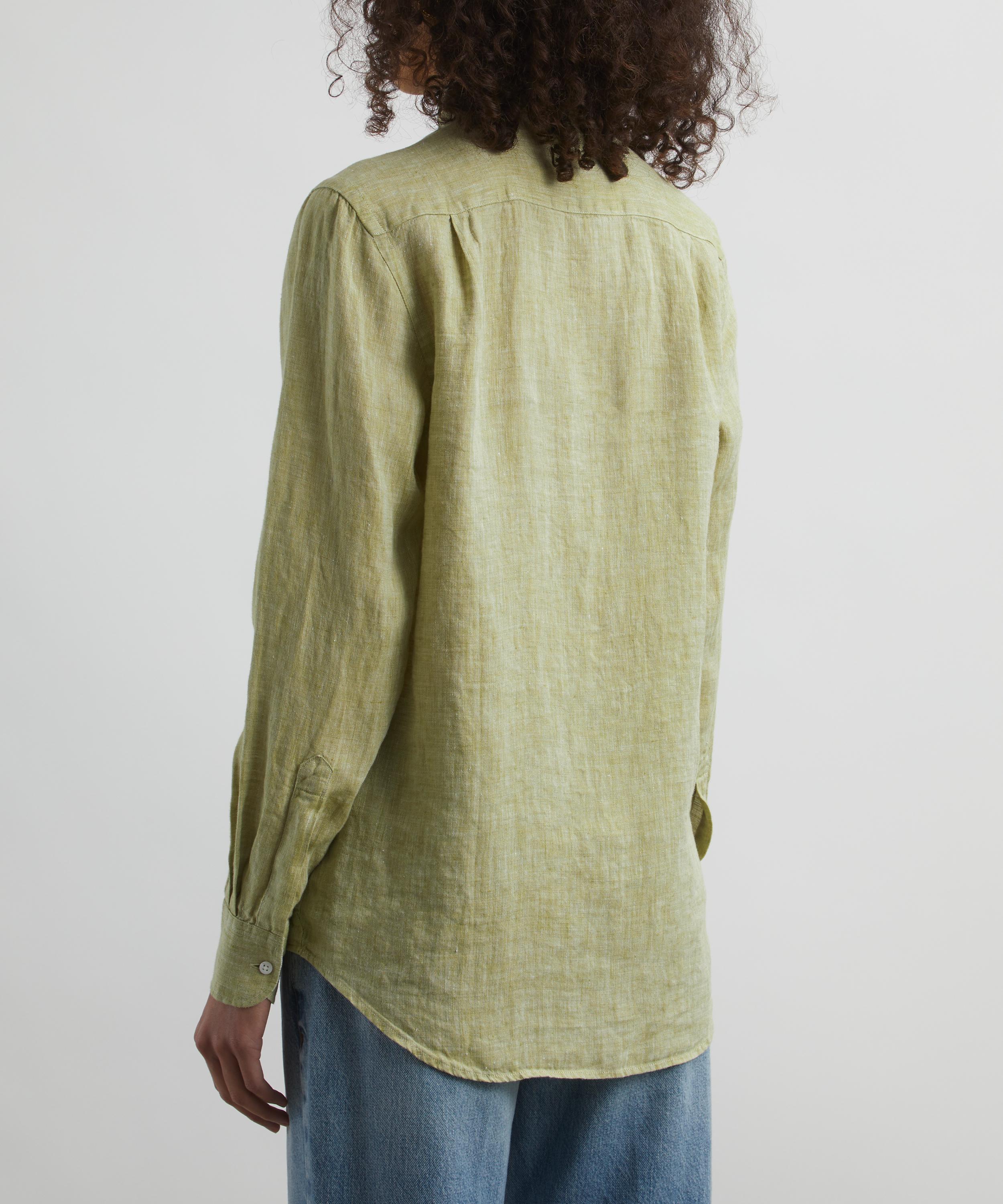 With Nothing Underneath - The Boyfriend Sage Green Linen Shirt image number 3