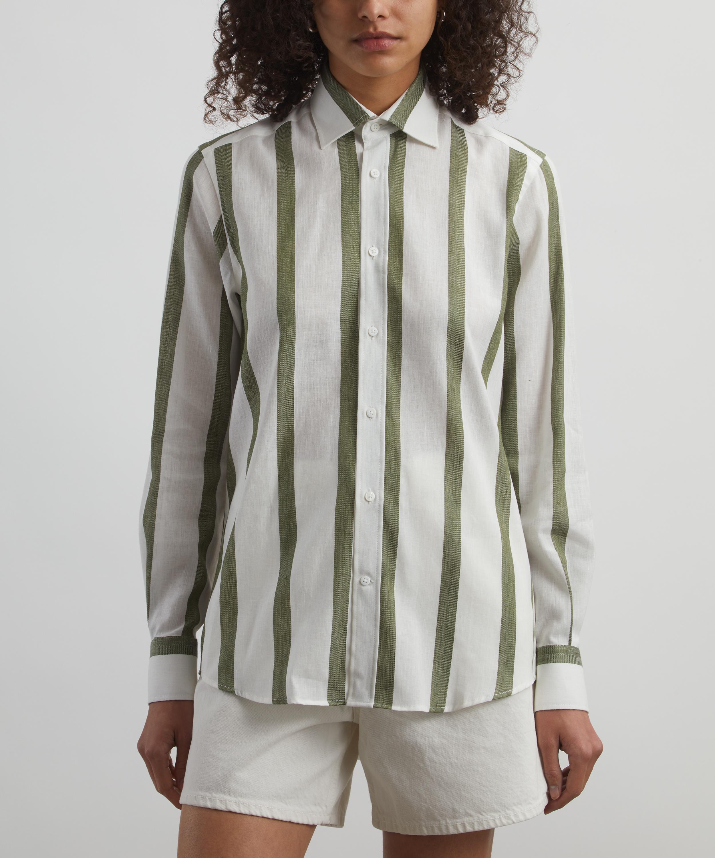With Nothing Underneath - The Boyfriend Weave Khaki Stripe Shirt image number 2