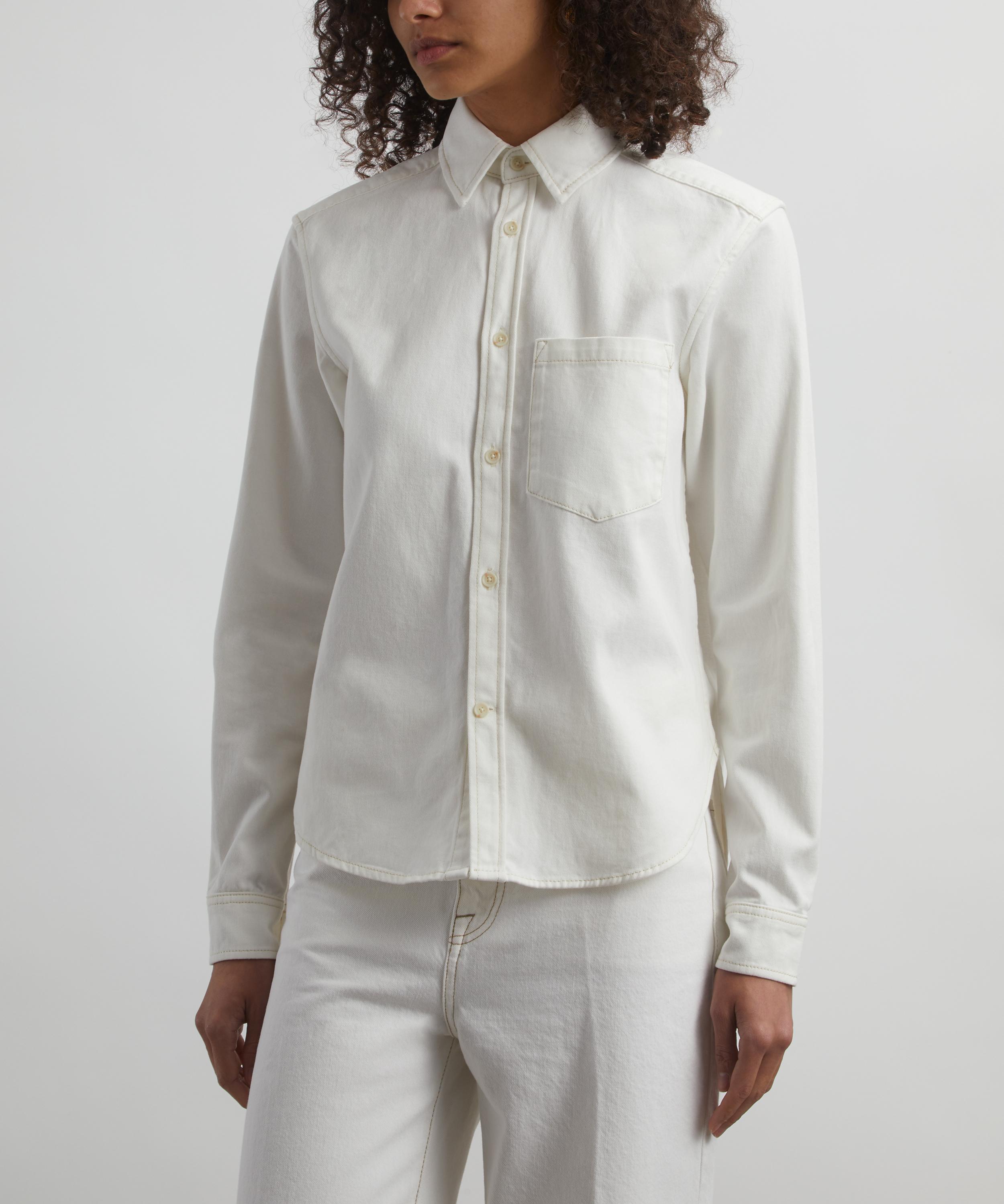 With Nothing Underneath - The Classic Off-White Denim Shirt image number 2