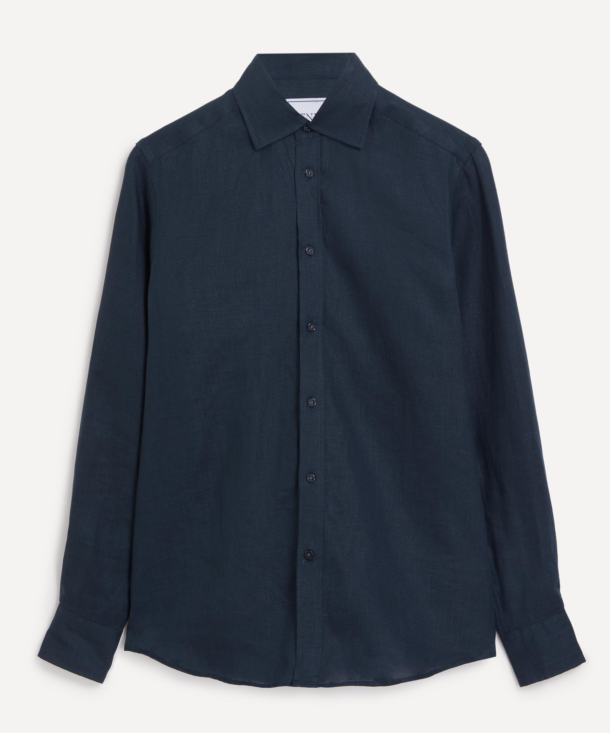 With Nothing Underneath - The Boyfriend Navy Blue Linen Shirt image number 0