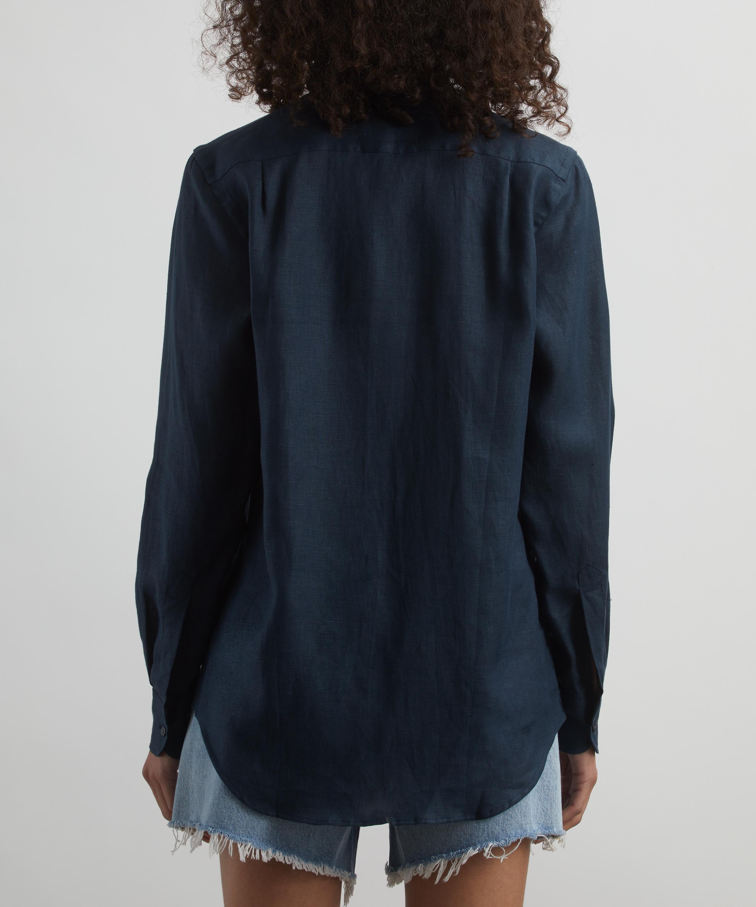 With Nothing Underneath - The Boyfriend Navy Blue Linen Shirt image number 3