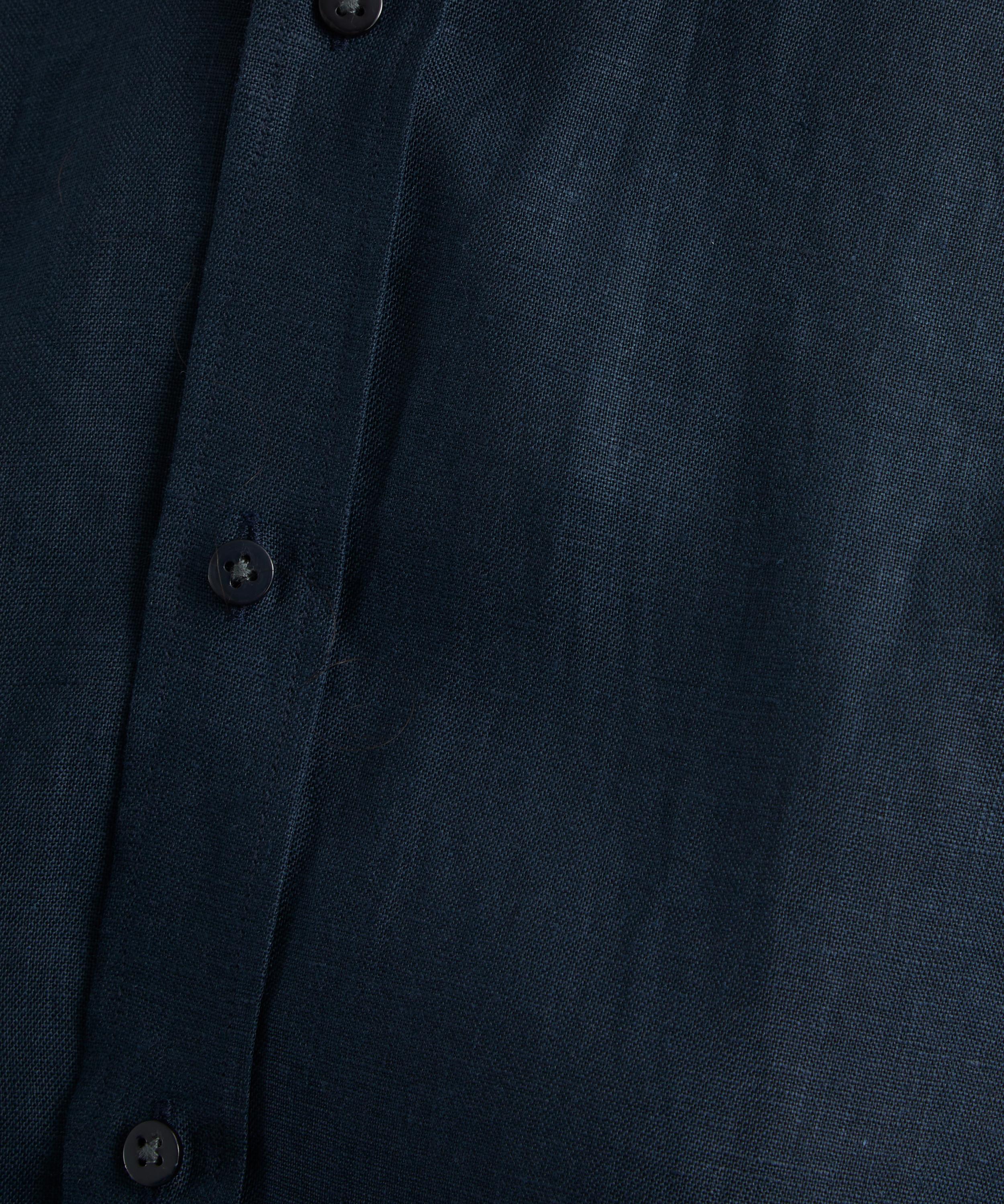 With Nothing Underneath - The Boyfriend Navy Blue Linen Shirt image number 4