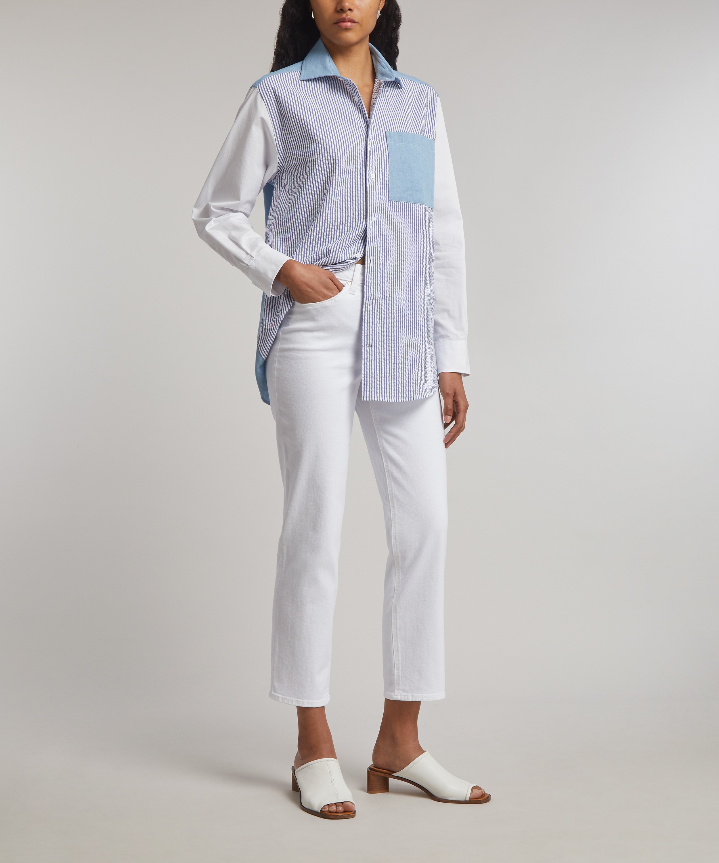 With Nothing Underneath - The Chessie Chambray Patchwork Shirt image number 1