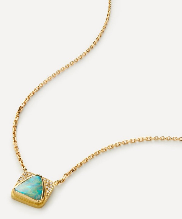 Brooke Gregson - 18ct Gold Pyramid Halo Opal Pendant Necklace image number null