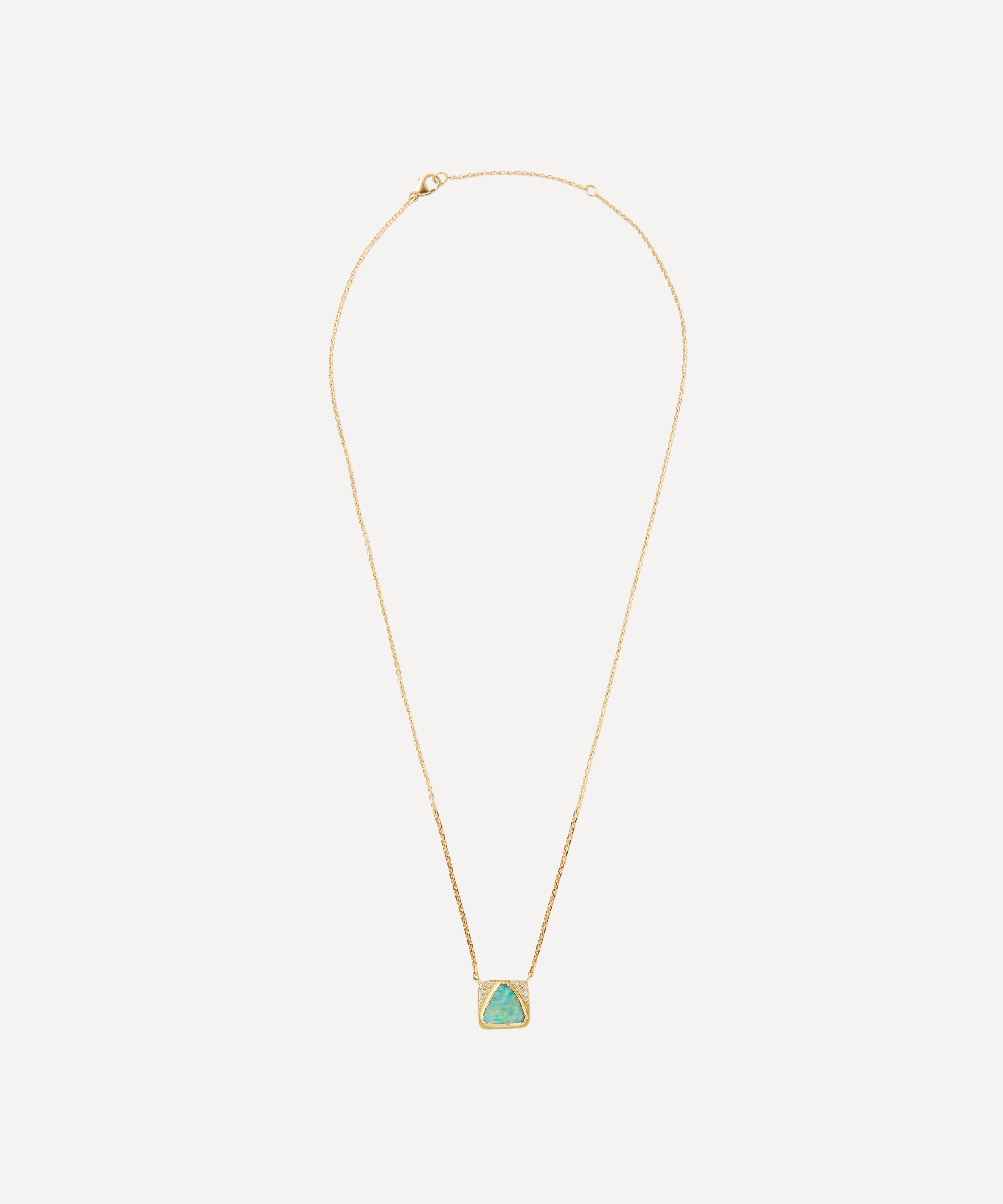 Brooke Gregson - 18ct Gold Pyramid Halo Opal Pendant Necklace image number 1