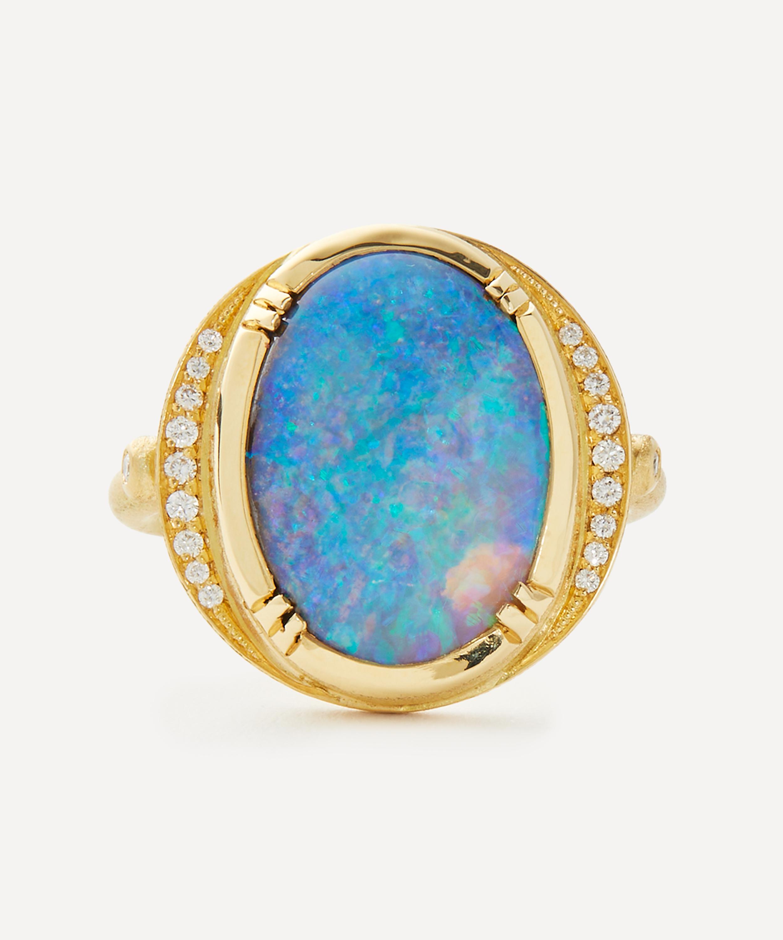 Brooke Gregson - 18ct Gold Boulder Opal Halo Ring image number 0