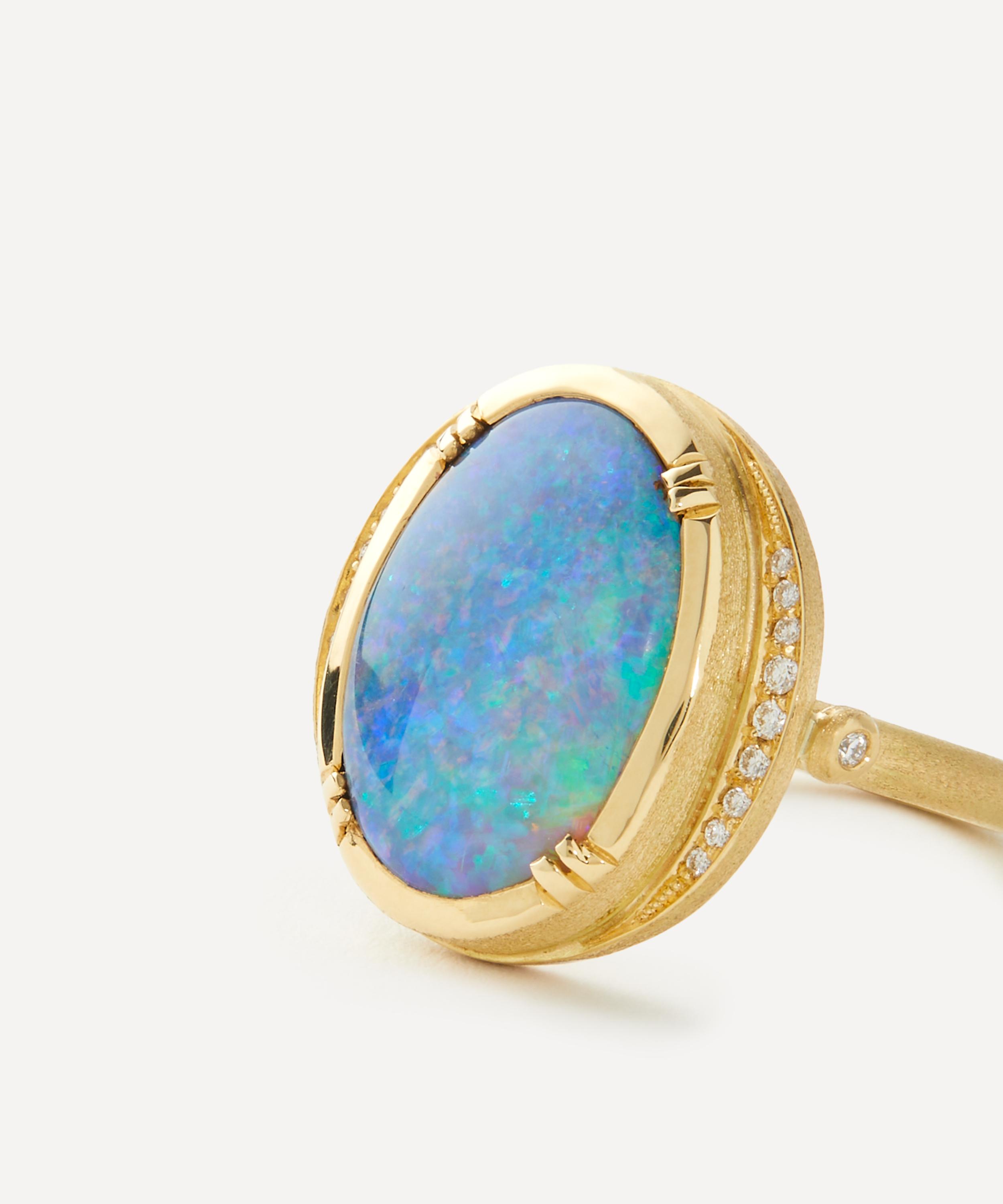 Brooke Gregson - 18ct Gold Boulder Opal Halo Ring image number 1