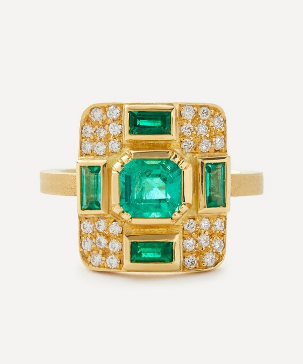 Brooke Gregson - 18ct Gold Mondrian Emerald and Diamond Ring image number null