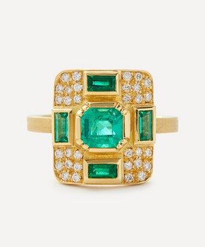 Brooke Gregson - 18ct Gold Mondrian Emerald and Diamond Ring image number 0