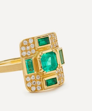 Brooke Gregson - 18ct Gold Mondrian Emerald and Diamond Ring image number 1
