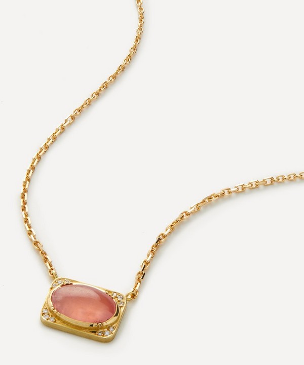 Brooke Gregson - 18ct Gold Rhodochrosite and Diamond Halo Pendant Necklace image number null