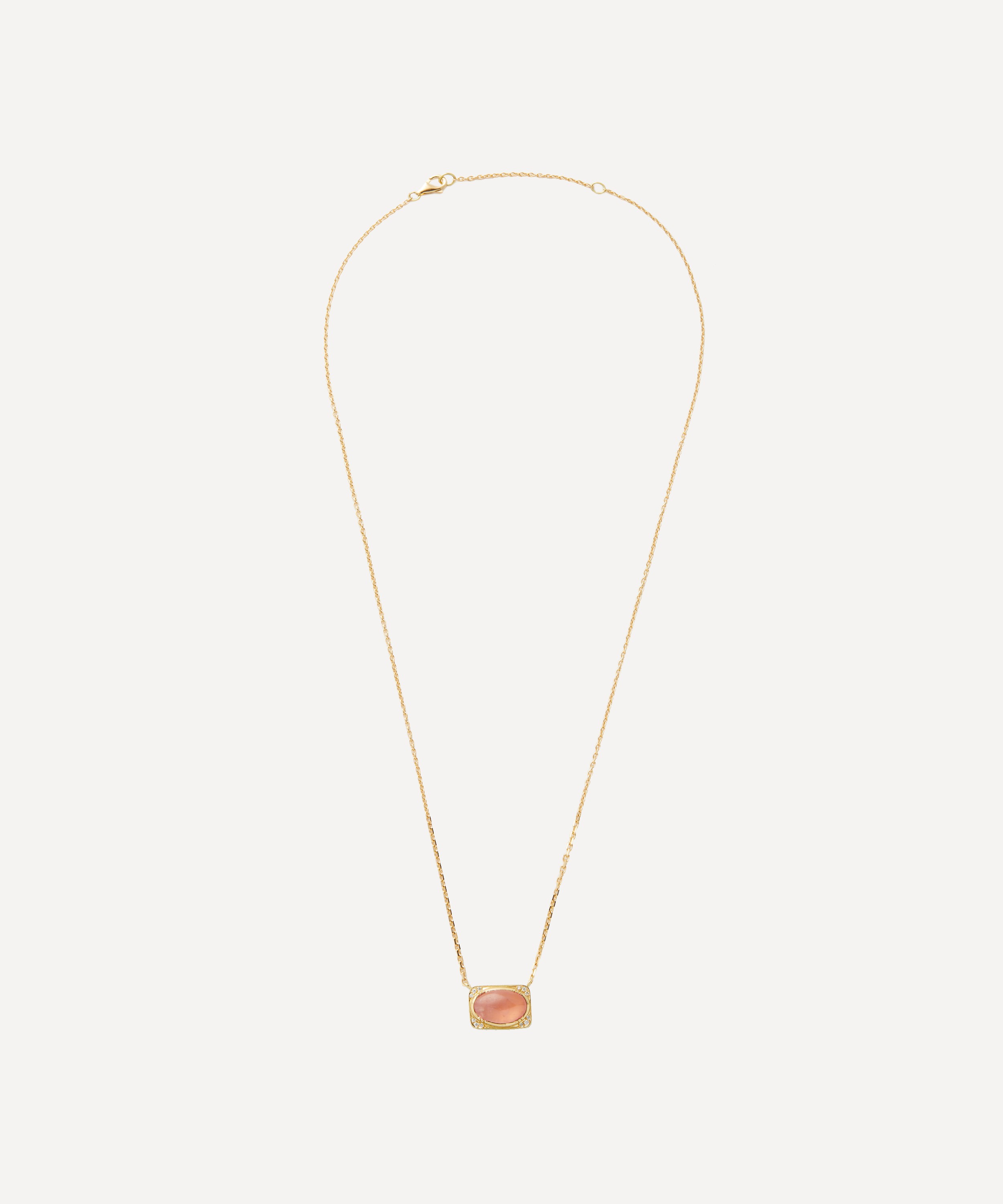 Brooke Gregson - 18ct Gold Rhodochrosite and Diamond Halo Pendant Necklace image number 1