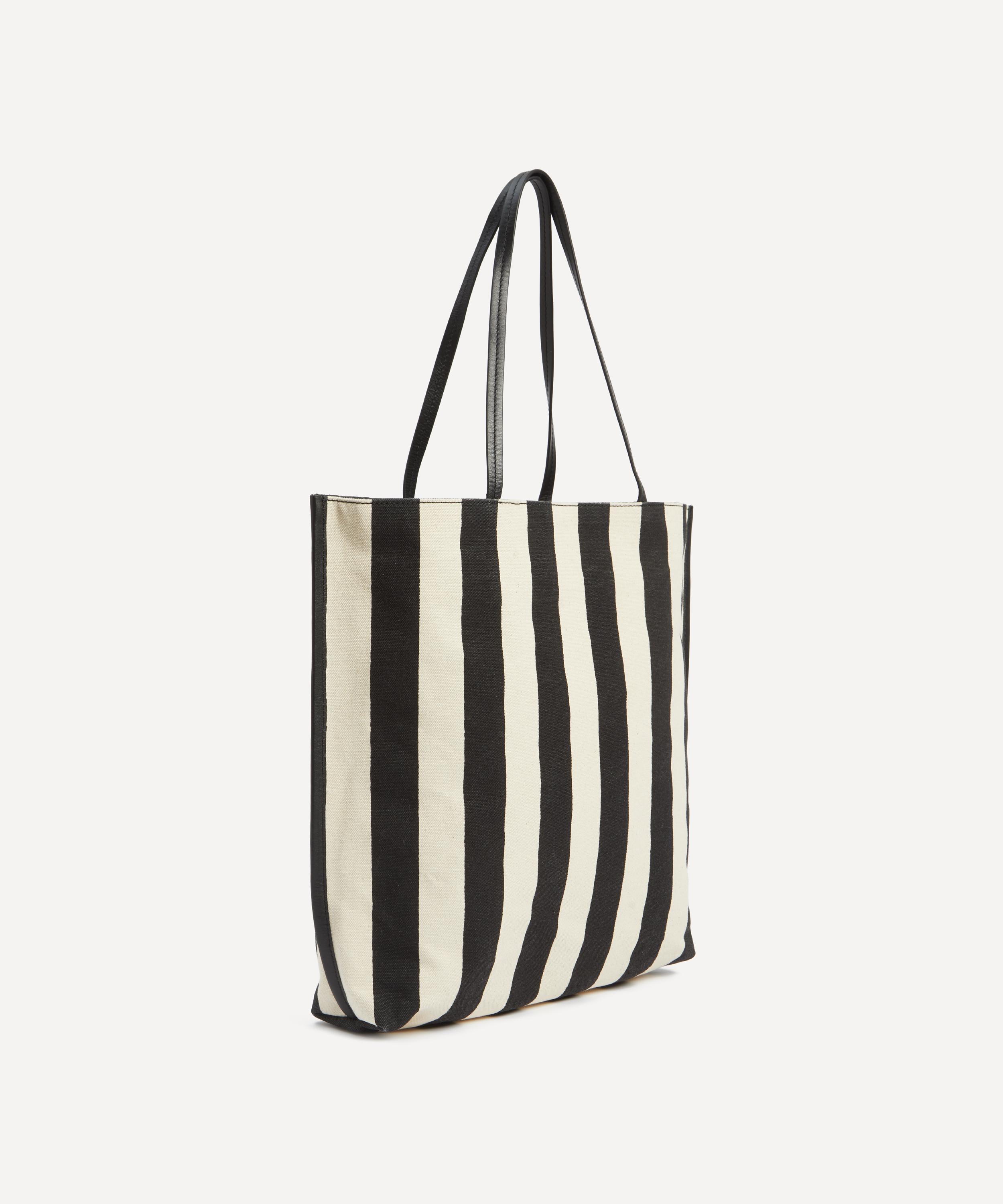 Black and white striped tote bag best sale