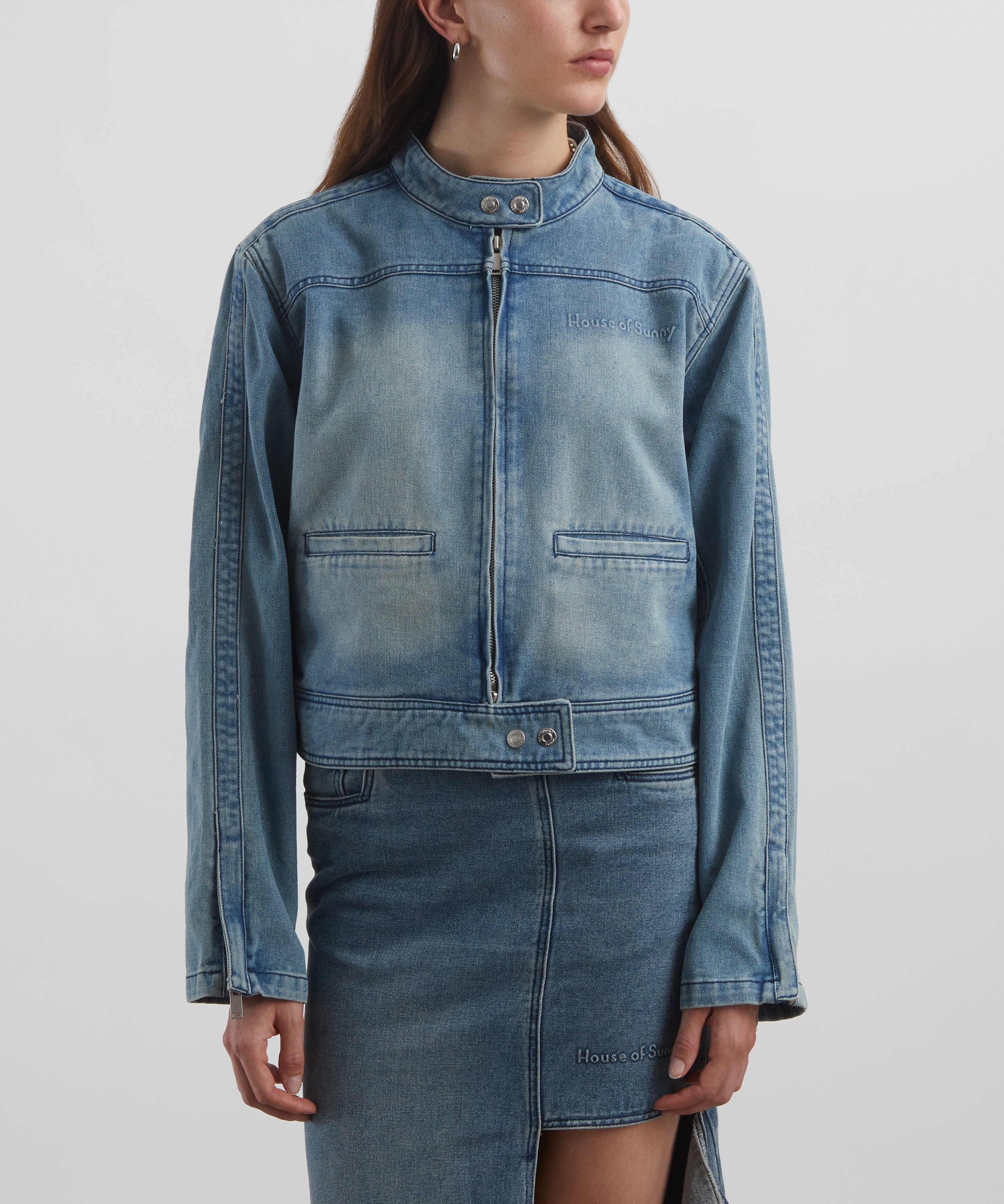 House of Sunny - Take a Trip Mini Racer Denim Jacket image number 2