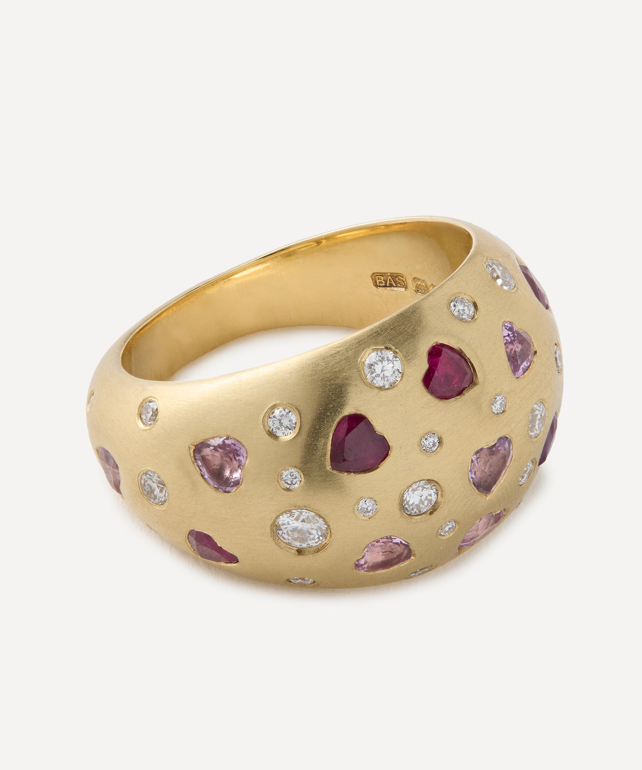 Balint Samad - 9ct Gold Heartburst Sapphire Diamond Bombe Ring