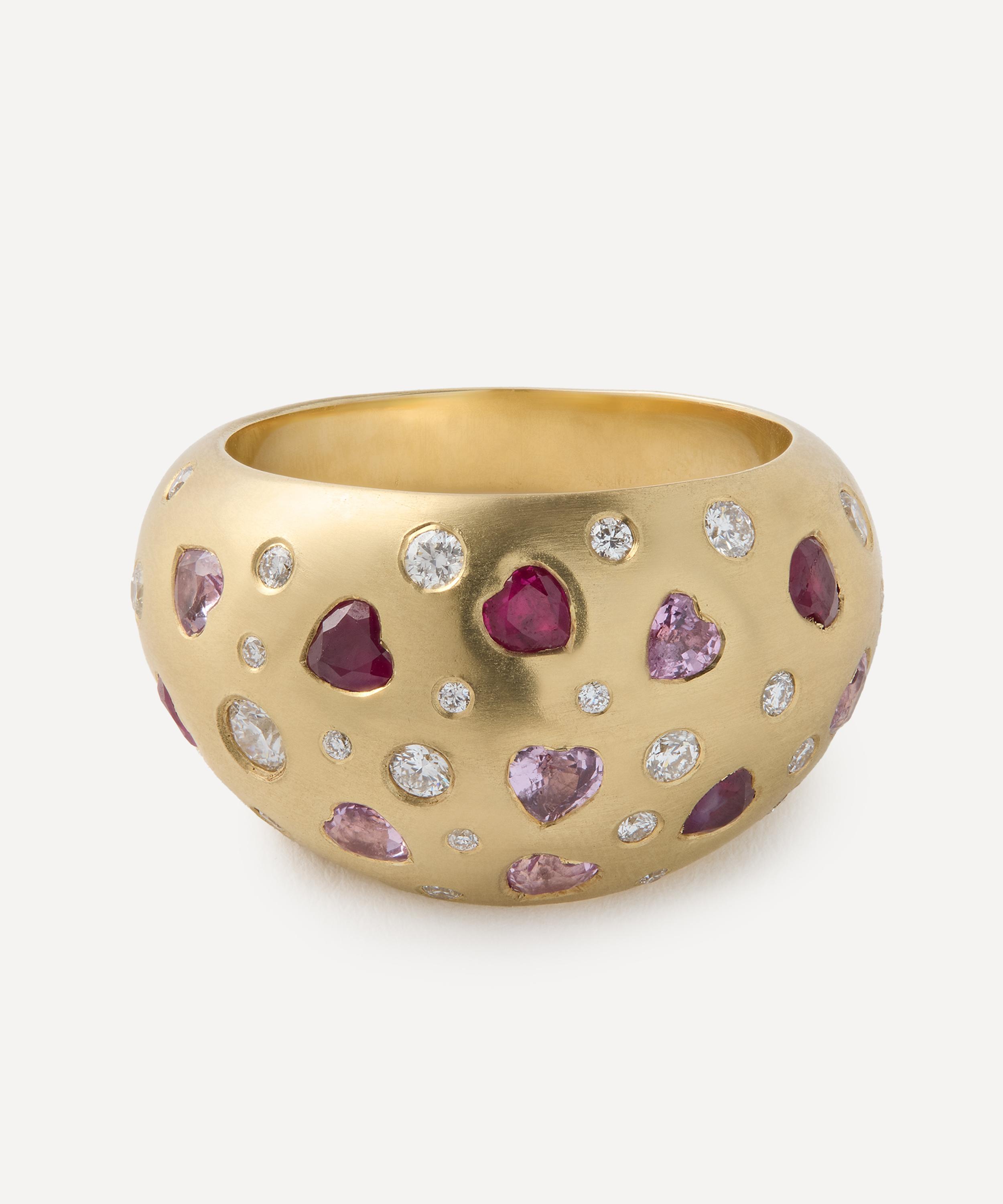 Balint Samad - 9ct Gold Heartburst Sapphire Diamond Bombe Ring image number 1