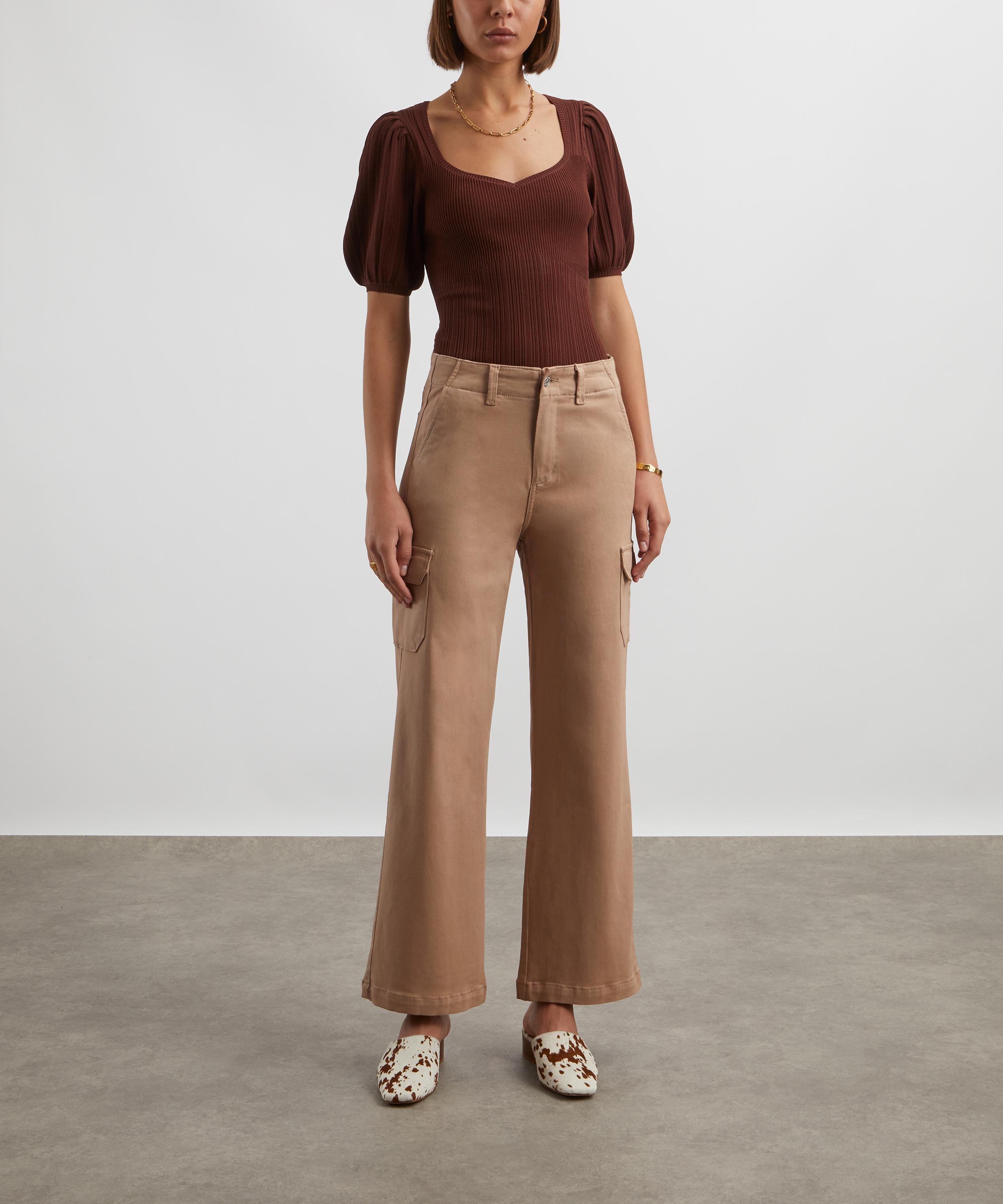 Paige - Carly Wide Leg Cargo Jeans in French Latte Luxe Coating image number 1