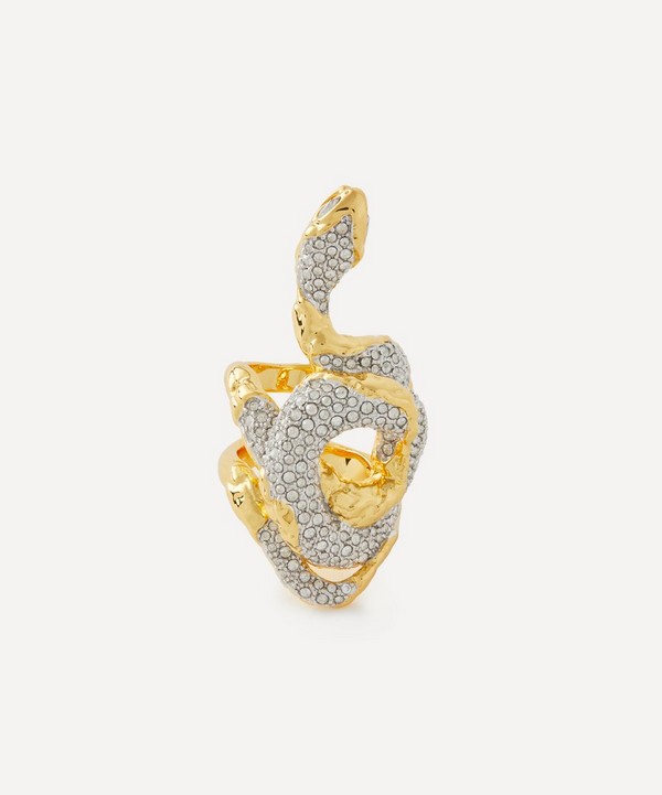 Alexis Bittar - 14ct Gold-Plated Serpent Crystal Pave Ring