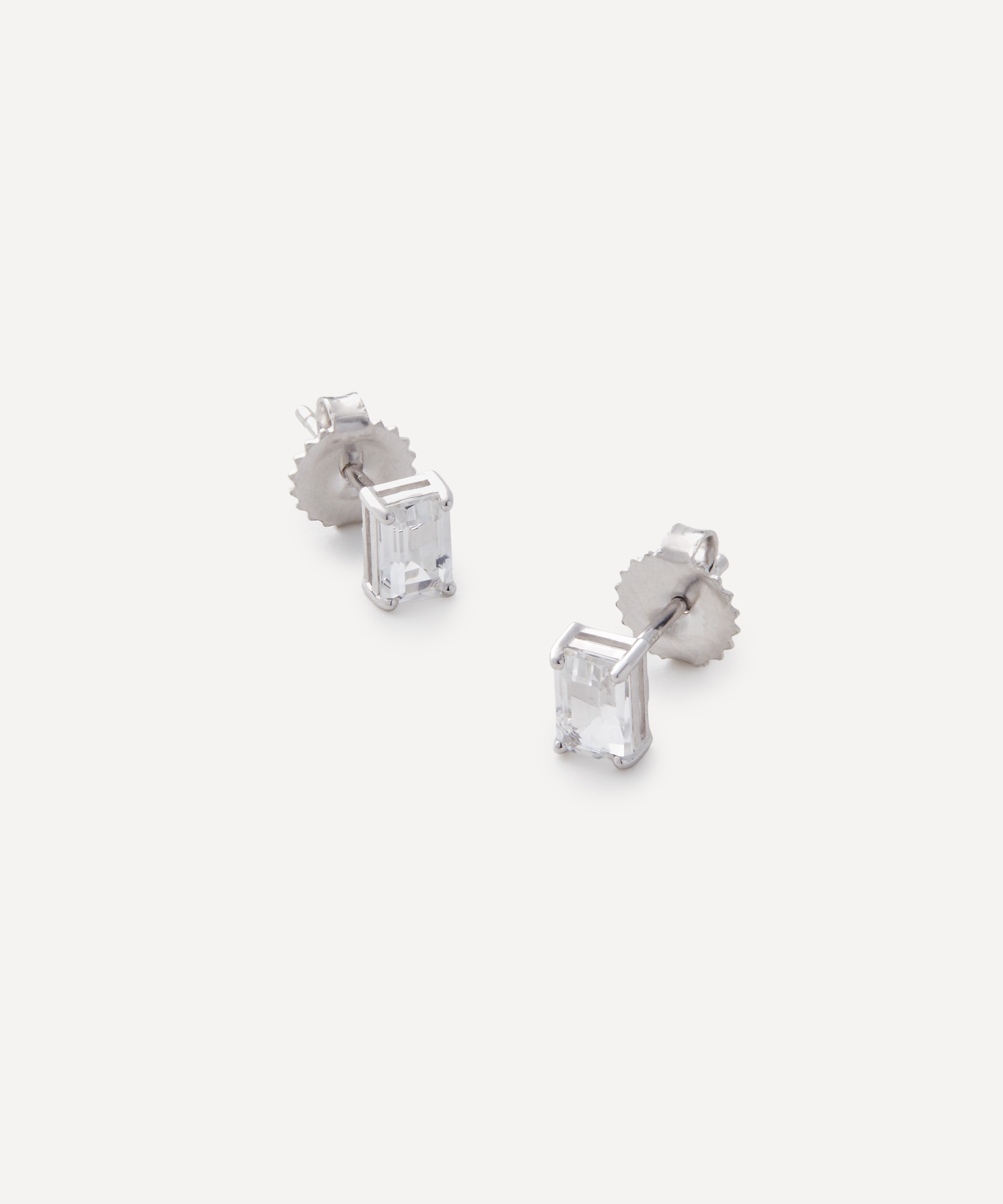 Suzanne Kalan - 14ct White Gold Amalfi Emerald Cut White Topaz Stud Earrings image number 2