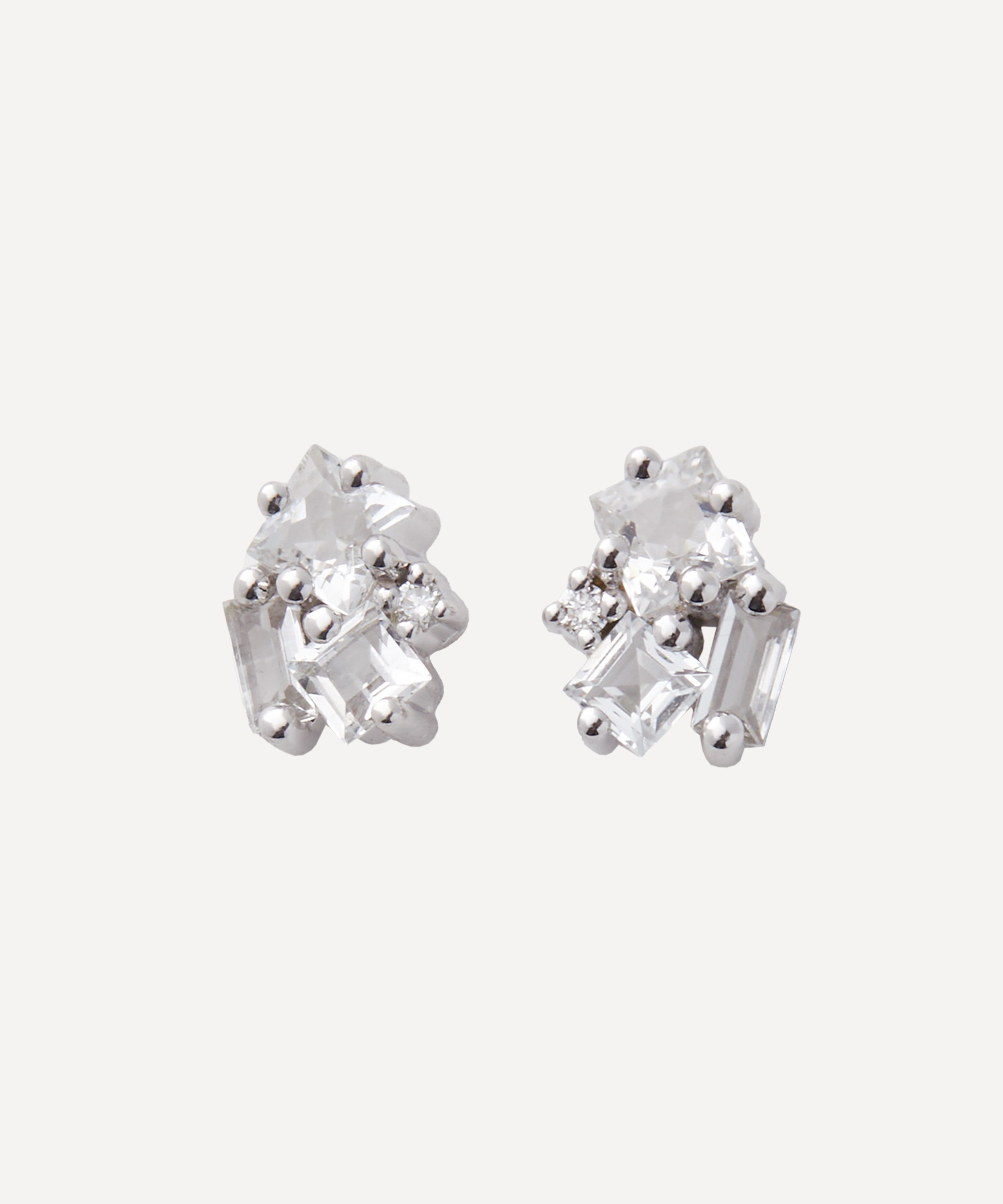 Suzanne Kalan - 14ct White Gold Nadima White Topaz Stud Earrings image number 0