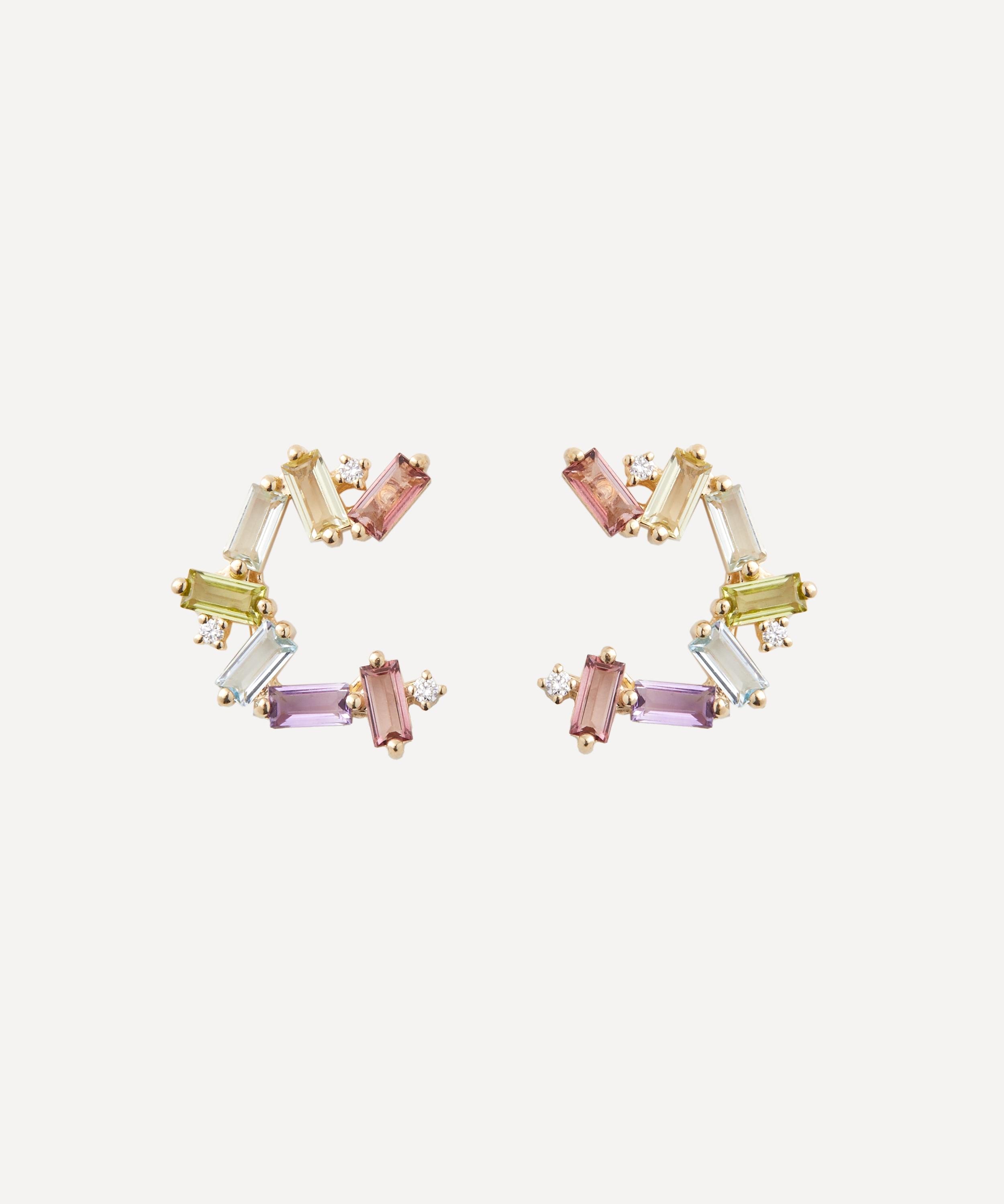 Suzanne Kalan - 14ct Gold Amalfi Burst Pastel Sideways Hoop Earrings image number 0