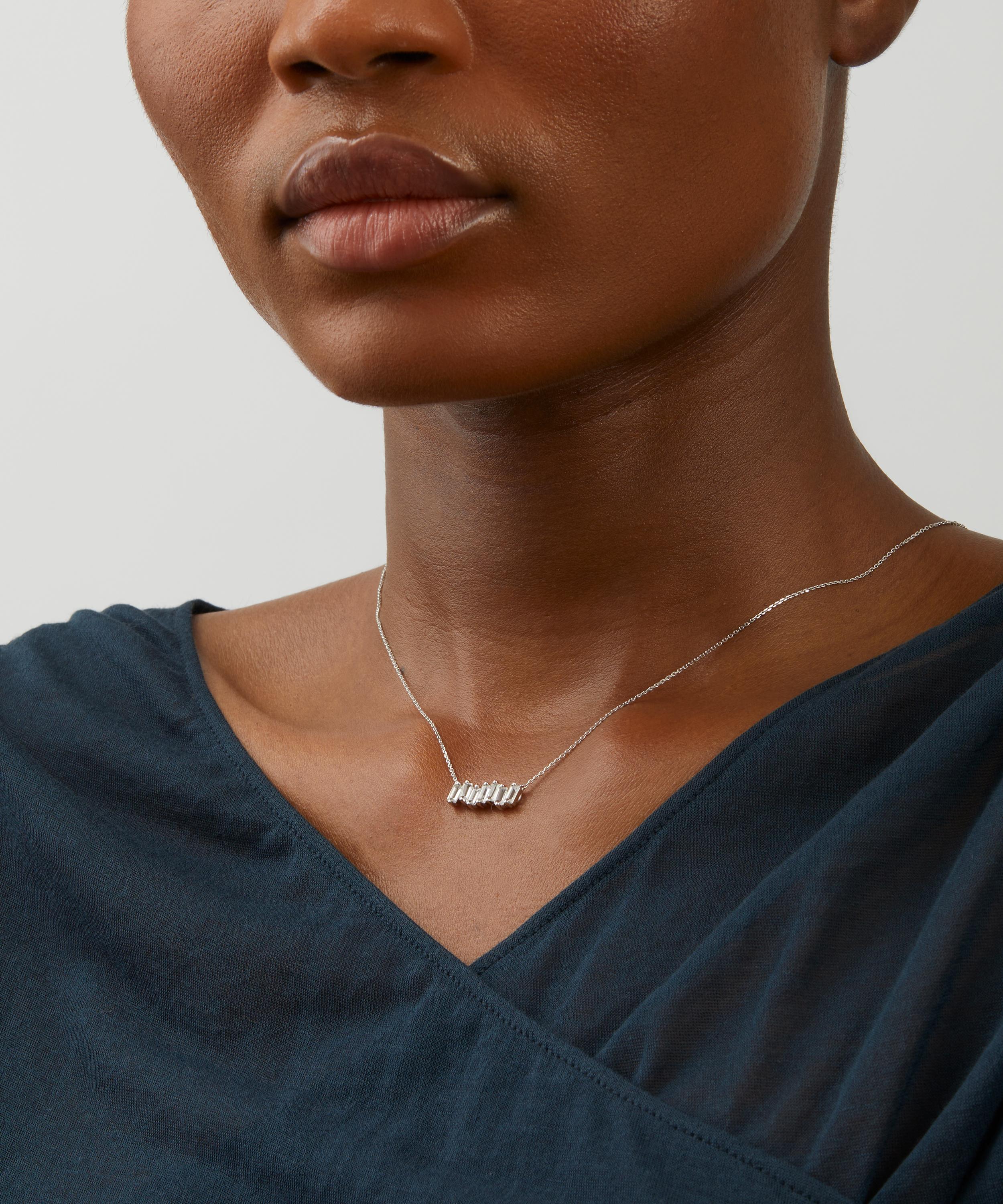 Suzanne Kalan - 14ct White Gold White Topaz Bar Pendant Necklace image number 0