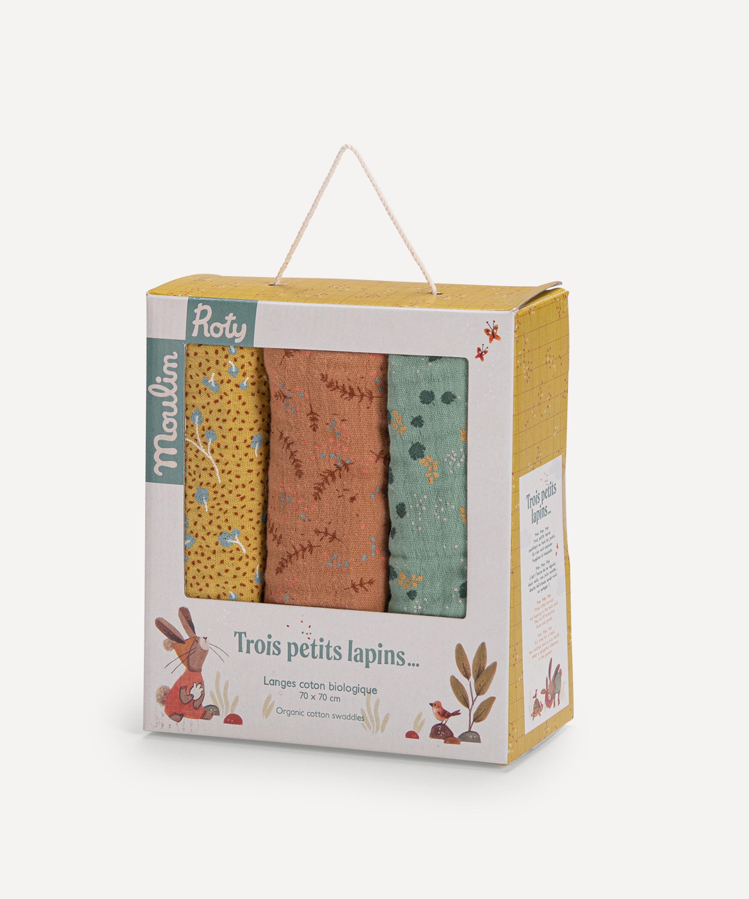 Moulin Roty - Set of Three Trois Petits Lapins Muslin Squares image number 0