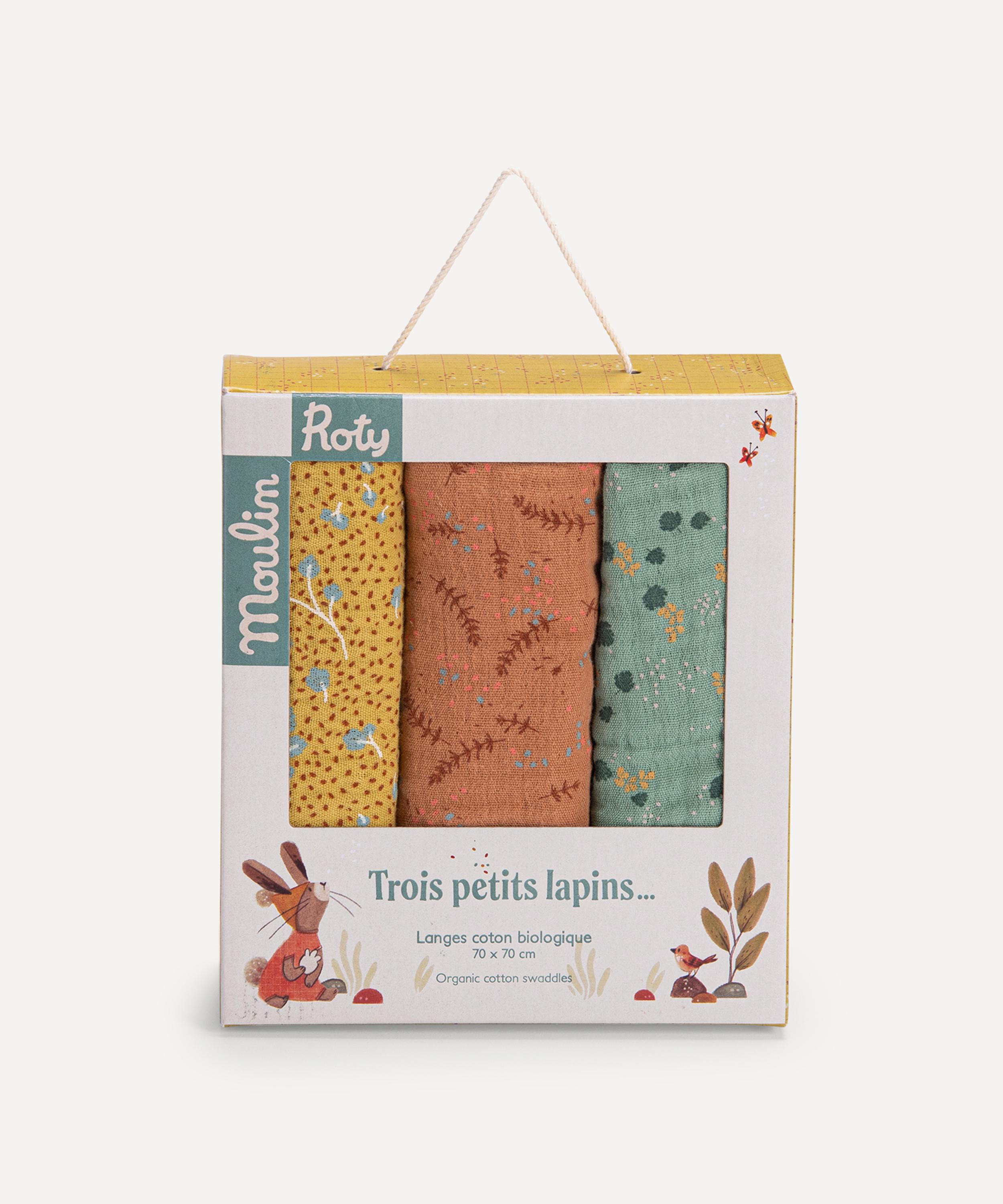 Moulin Roty - Set of Three Trois Petits Lapins Muslin Squares image number 1