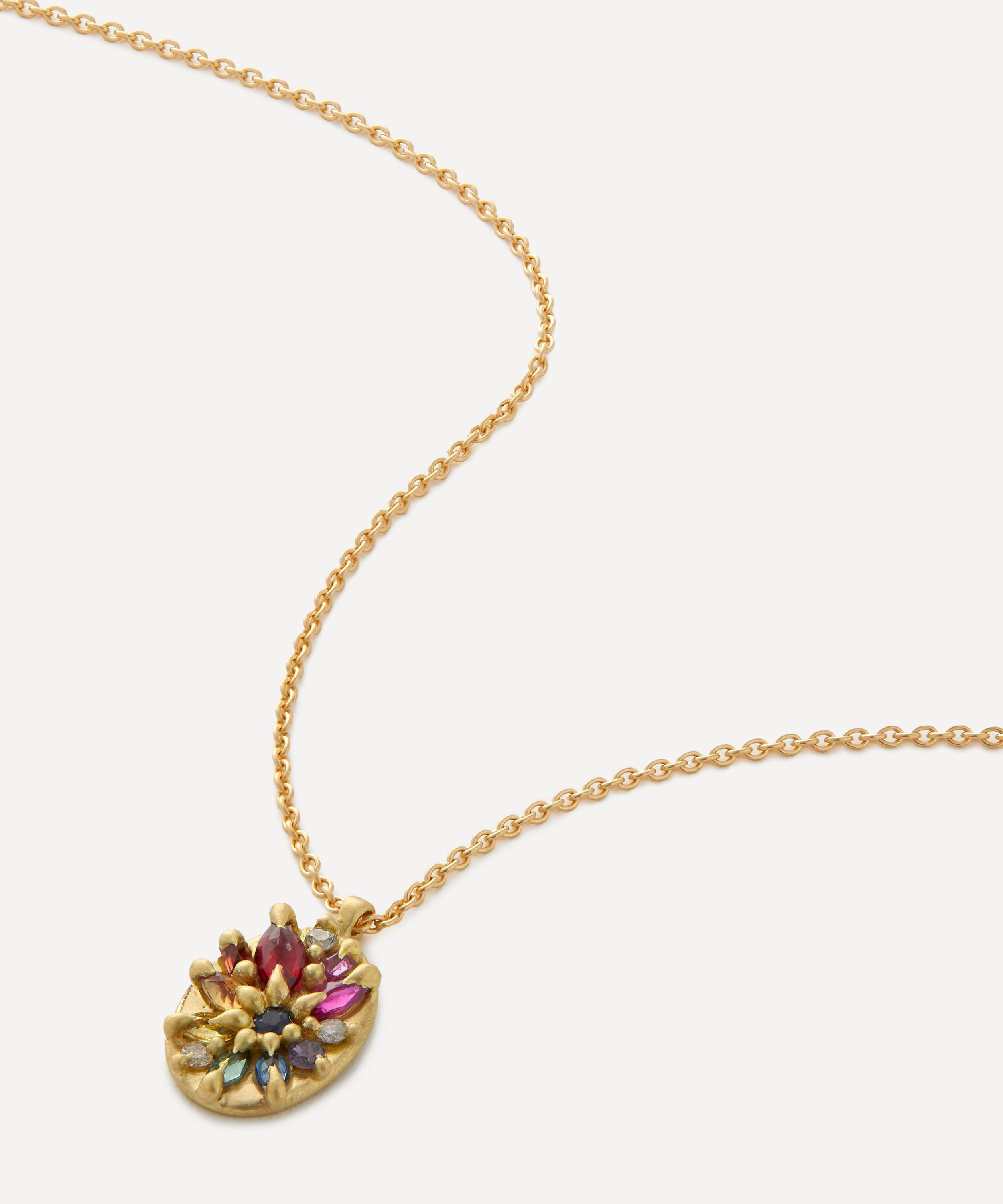 Polly Wales - 18ct Gold Rainbow Lotus Pendant Necklace image number 0