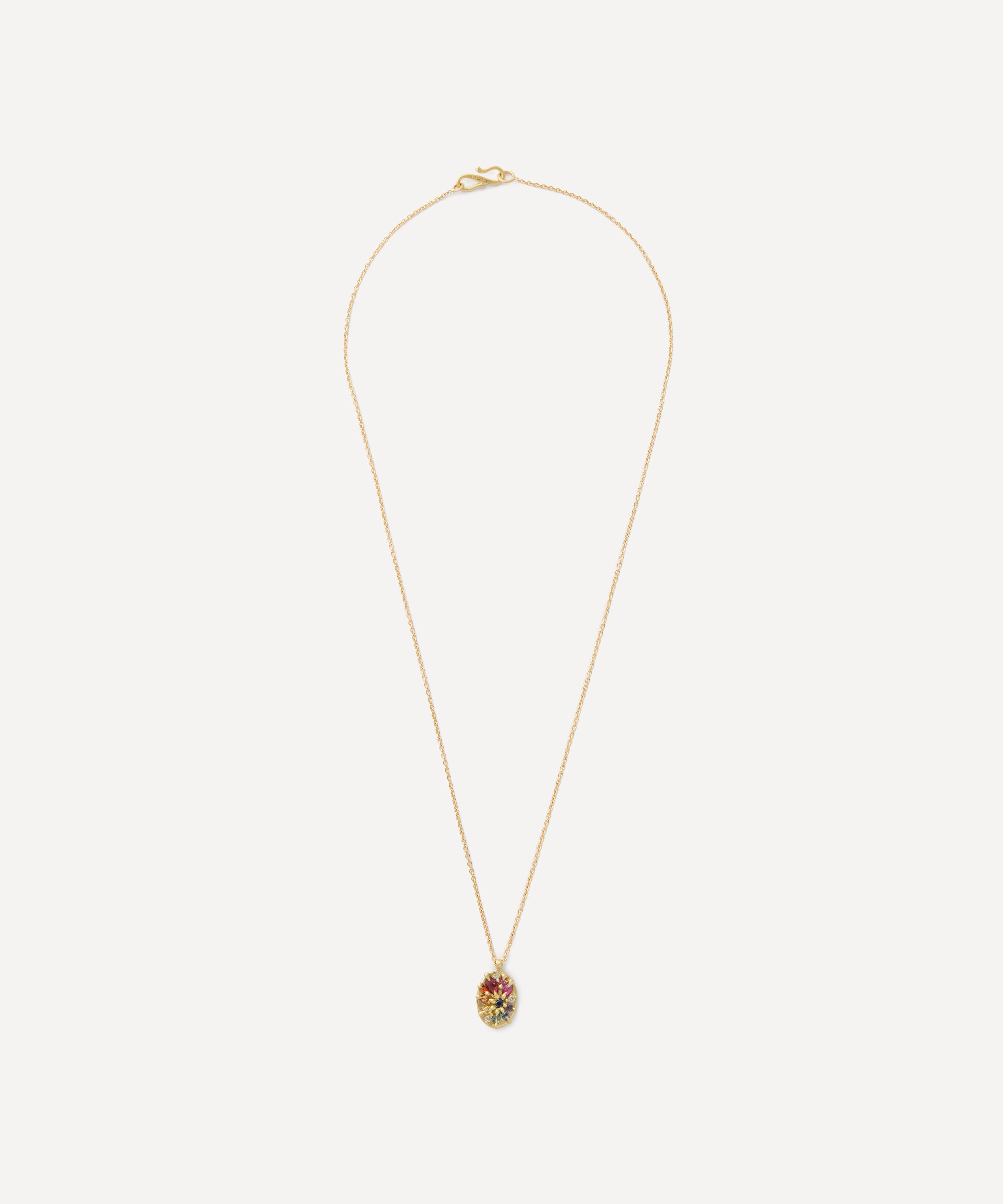 Polly Wales - 18ct Gold Rainbow Lotus Pendant Necklace image number 1