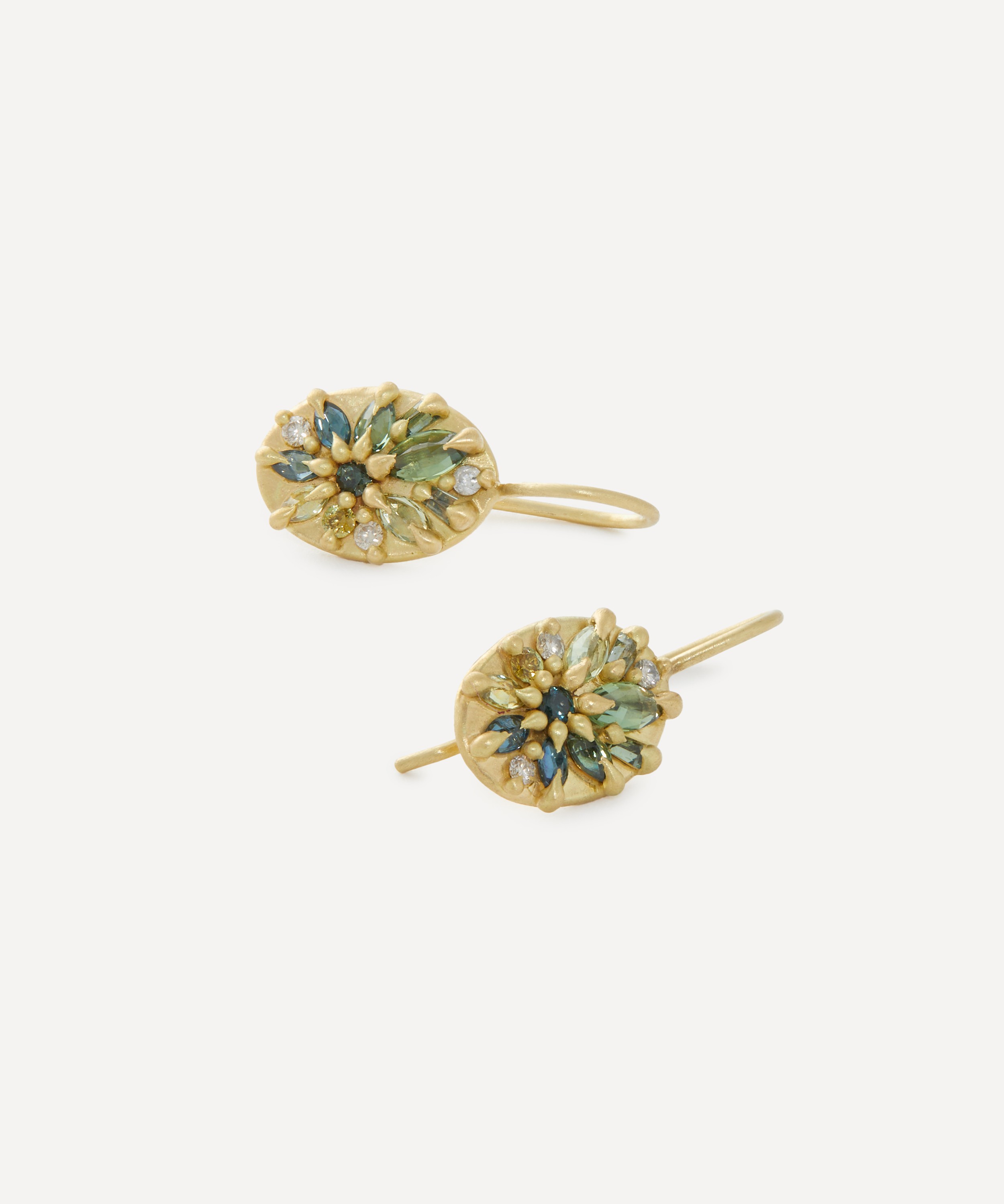 Polly Wales - 18ct Gold Green Lotus Drop Earrings image number 2