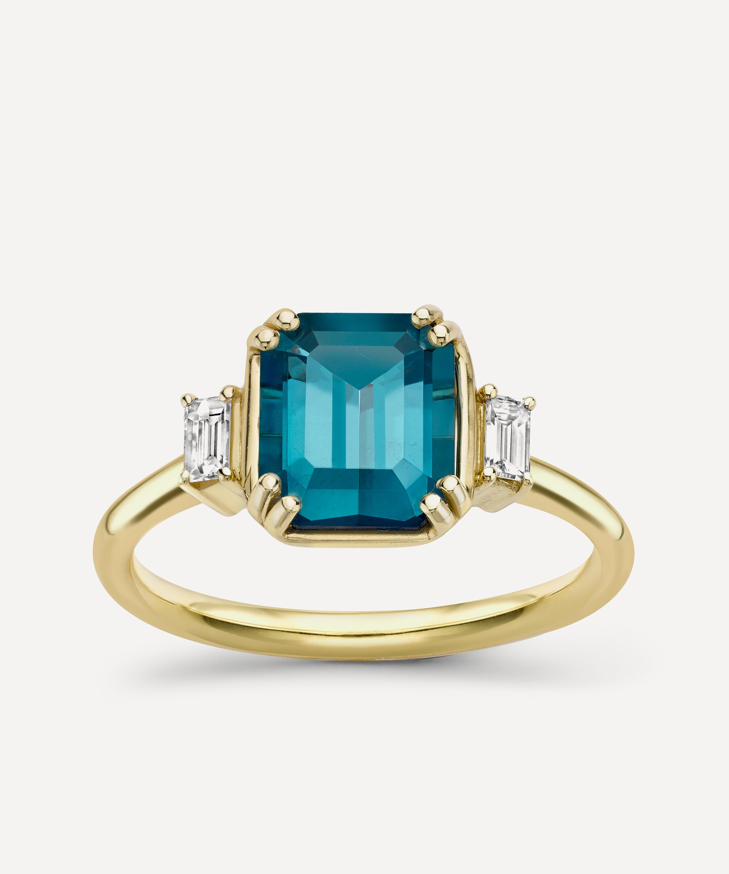 Dinny Hall - 18ct Gold Mini Mae West Fine Teal Tourmaline and Diamond Ring