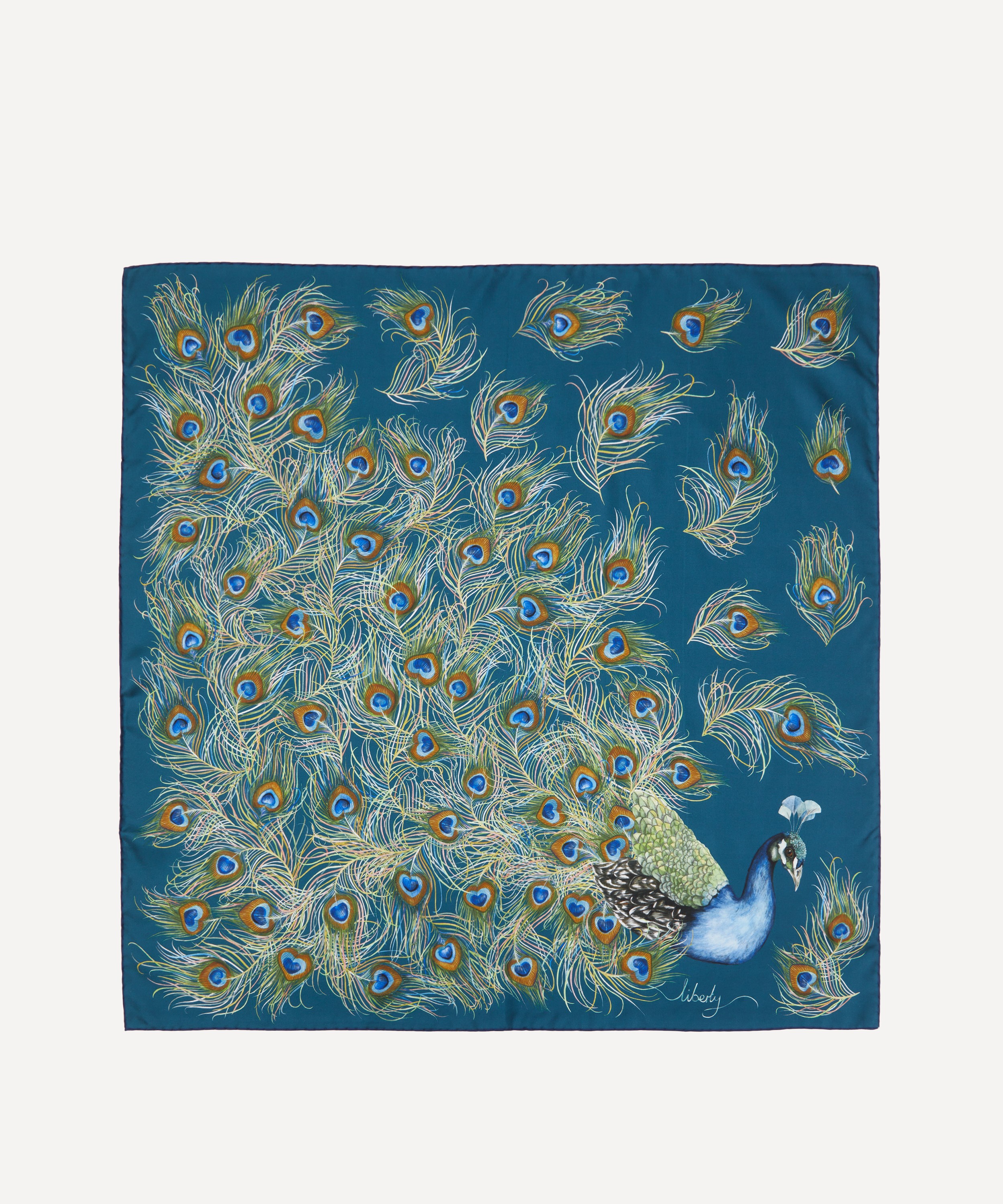 Liberty - Peacock Plume 90X90 Silk Scarf image number 0