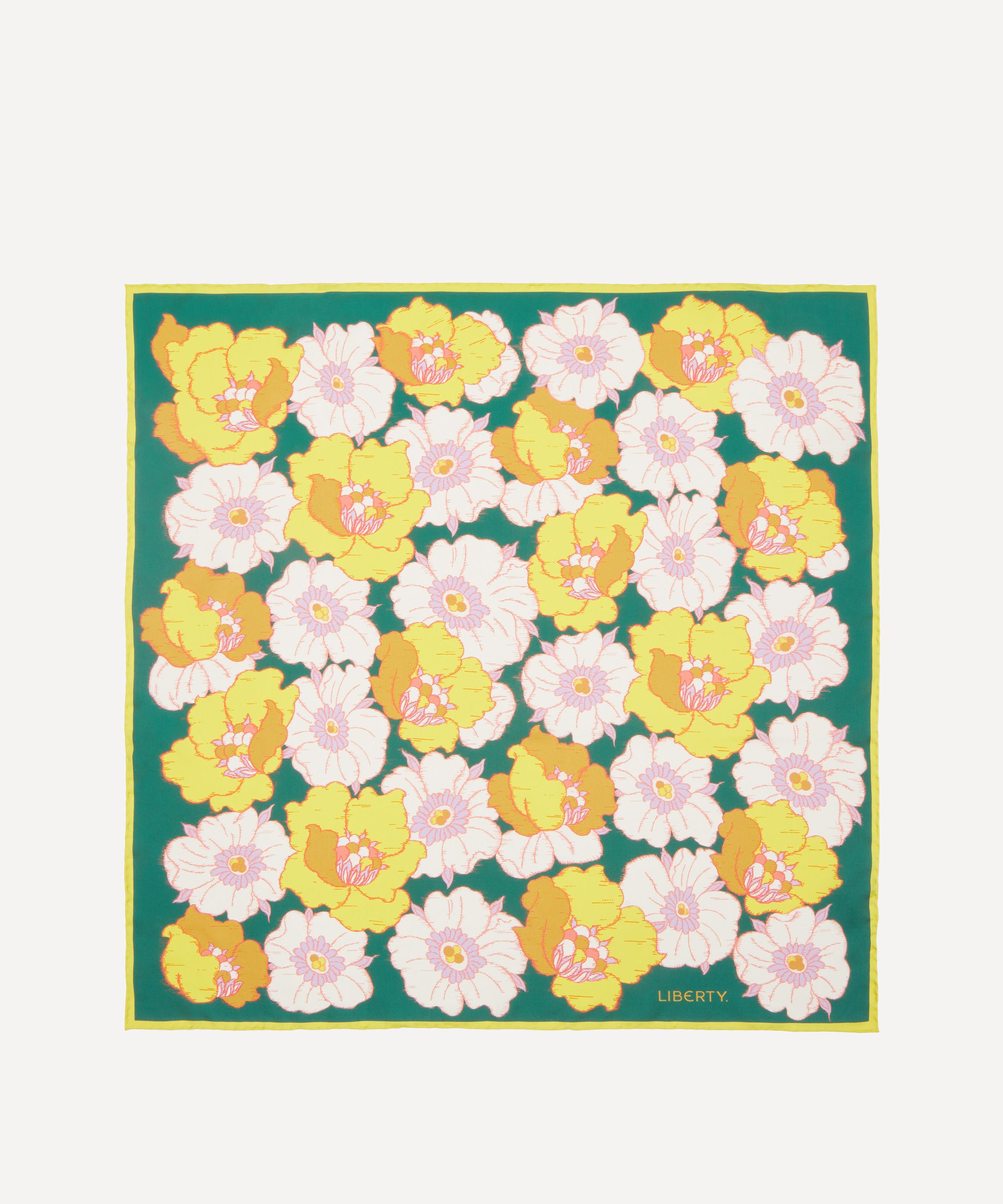 green and yellow scarf with pink and yellow flowers