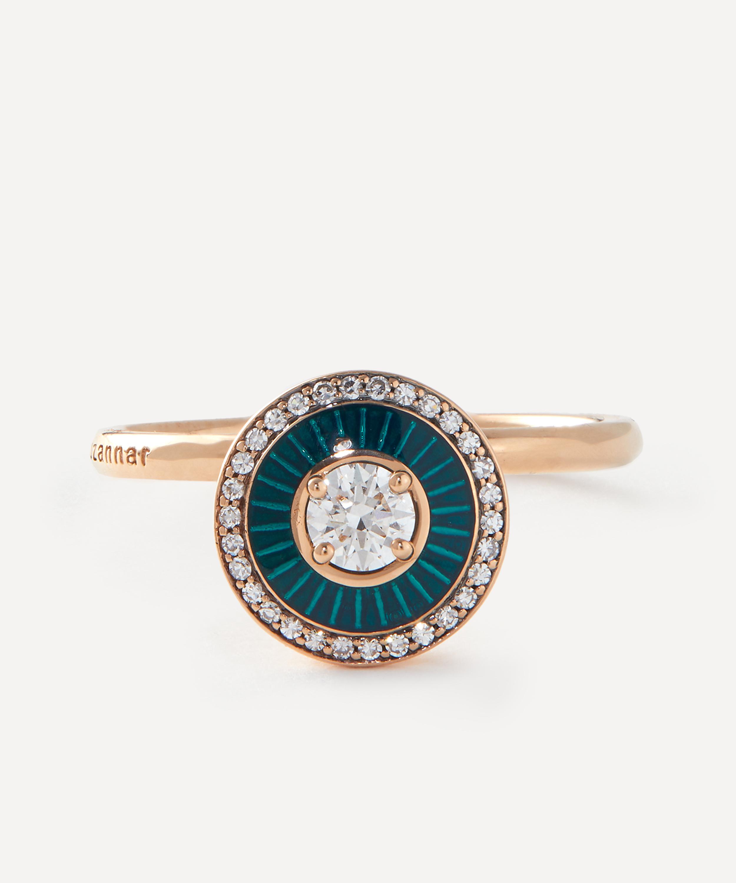 Selim Mouzannar - 18ct Rose Gold Mina Petrol Enamel Diamond Ring image number 0