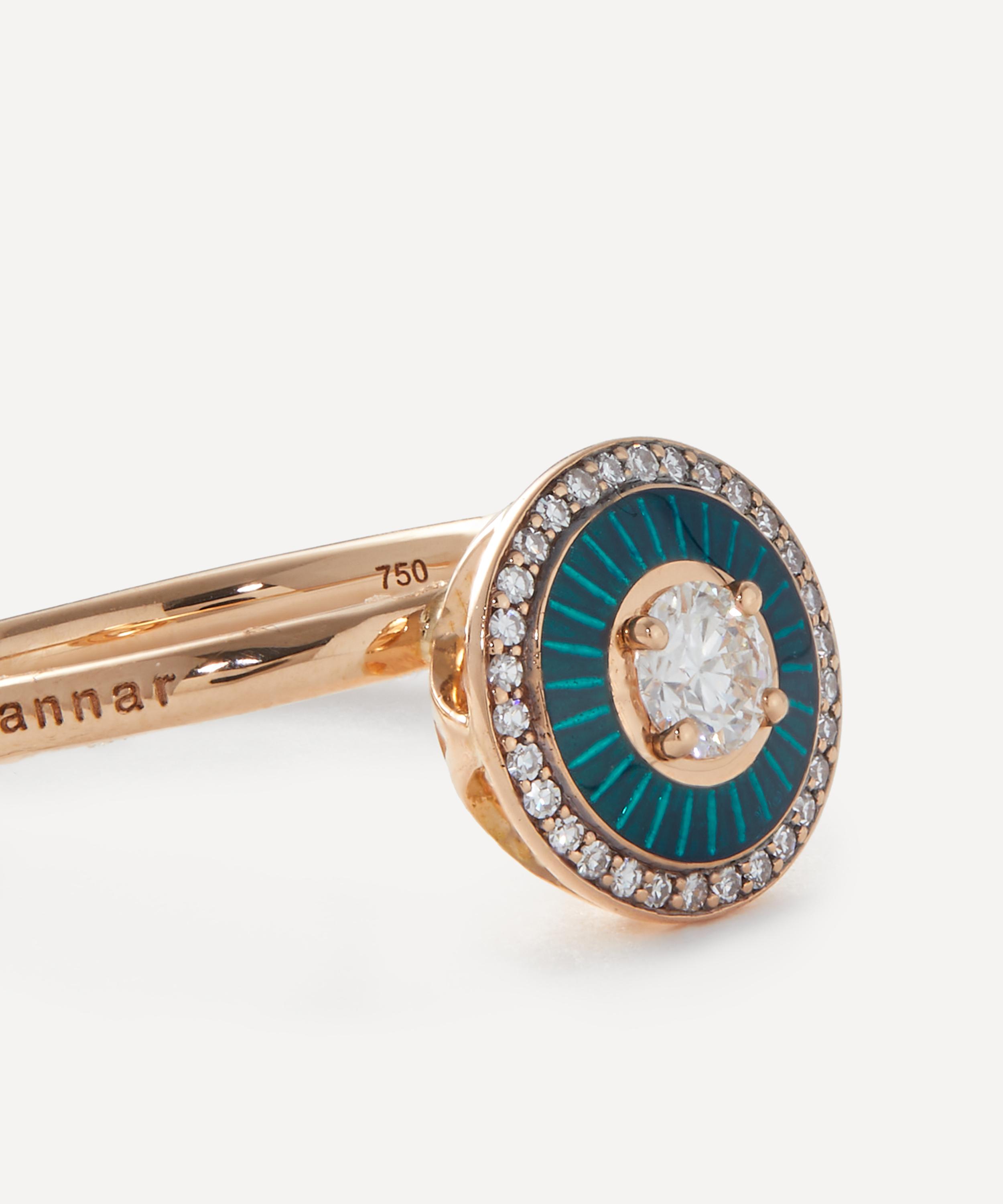 Selim Mouzannar - 18ct Rose Gold Mina Petrol Enamel Diamond Ring image number 1