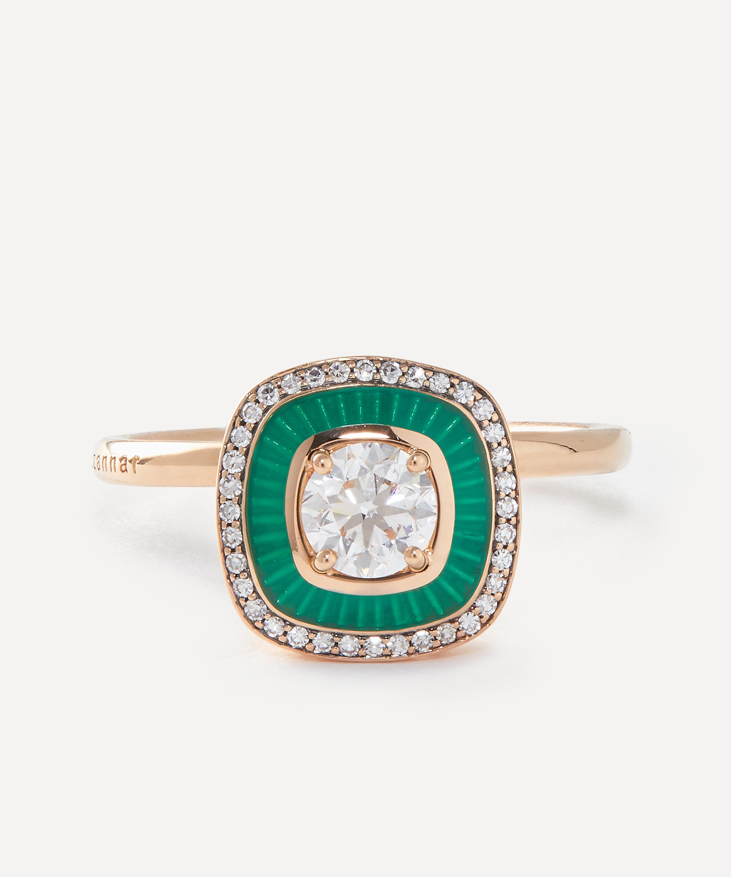 Selim Mouzannar - 18ct Rose Gold Mina Green Enamel Diamond Ring image number 0