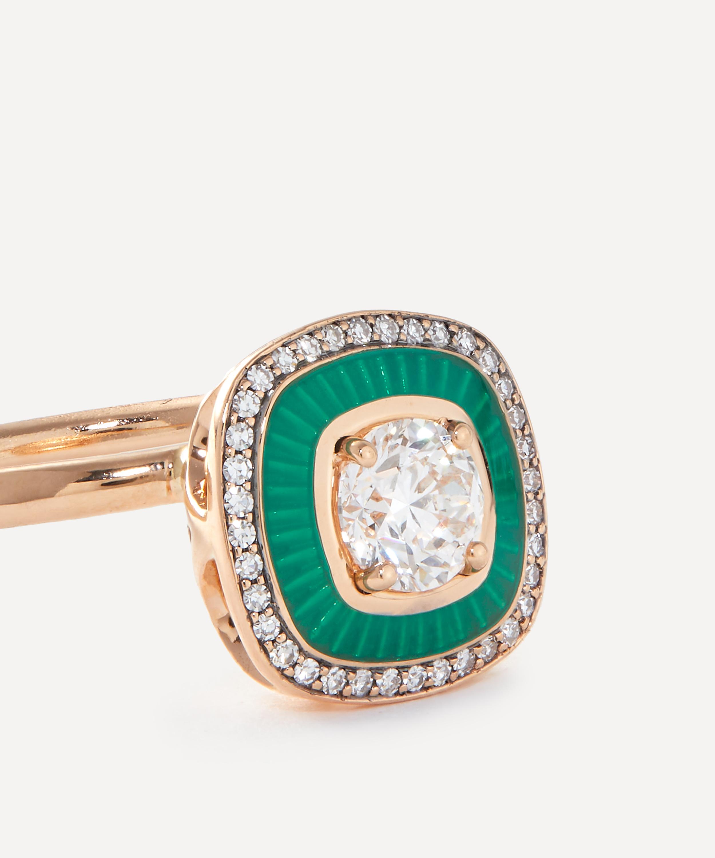 Selim Mouzannar - 18ct Rose Gold Mina Green Enamel Diamond Ring image number 1