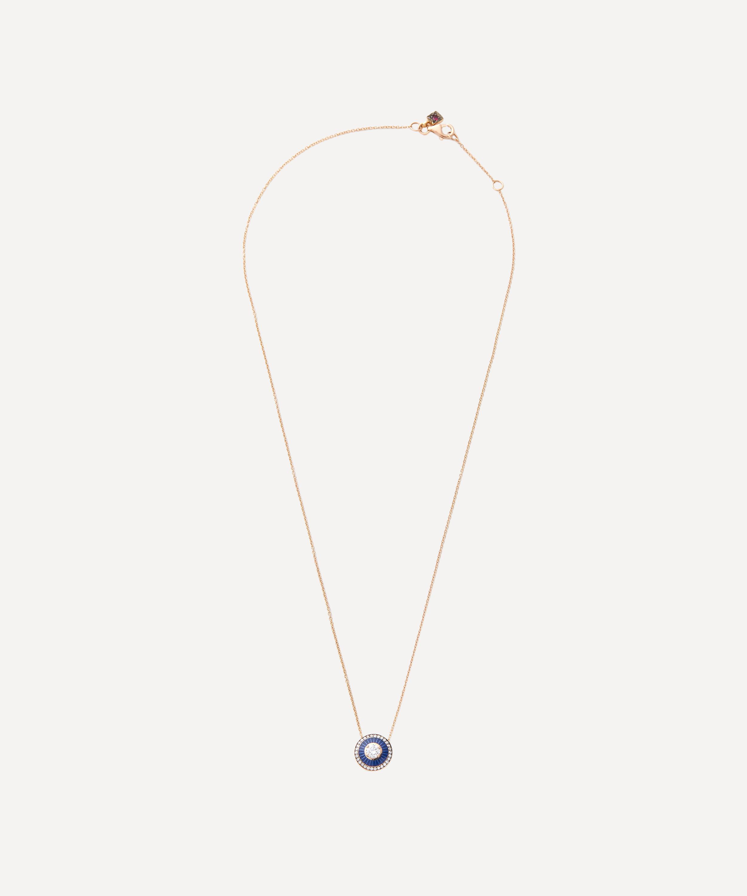 Selim Mouzannar - 18ct Rose Gold Mina Blue Enamel and Diamond Pendant Necklace image number 1