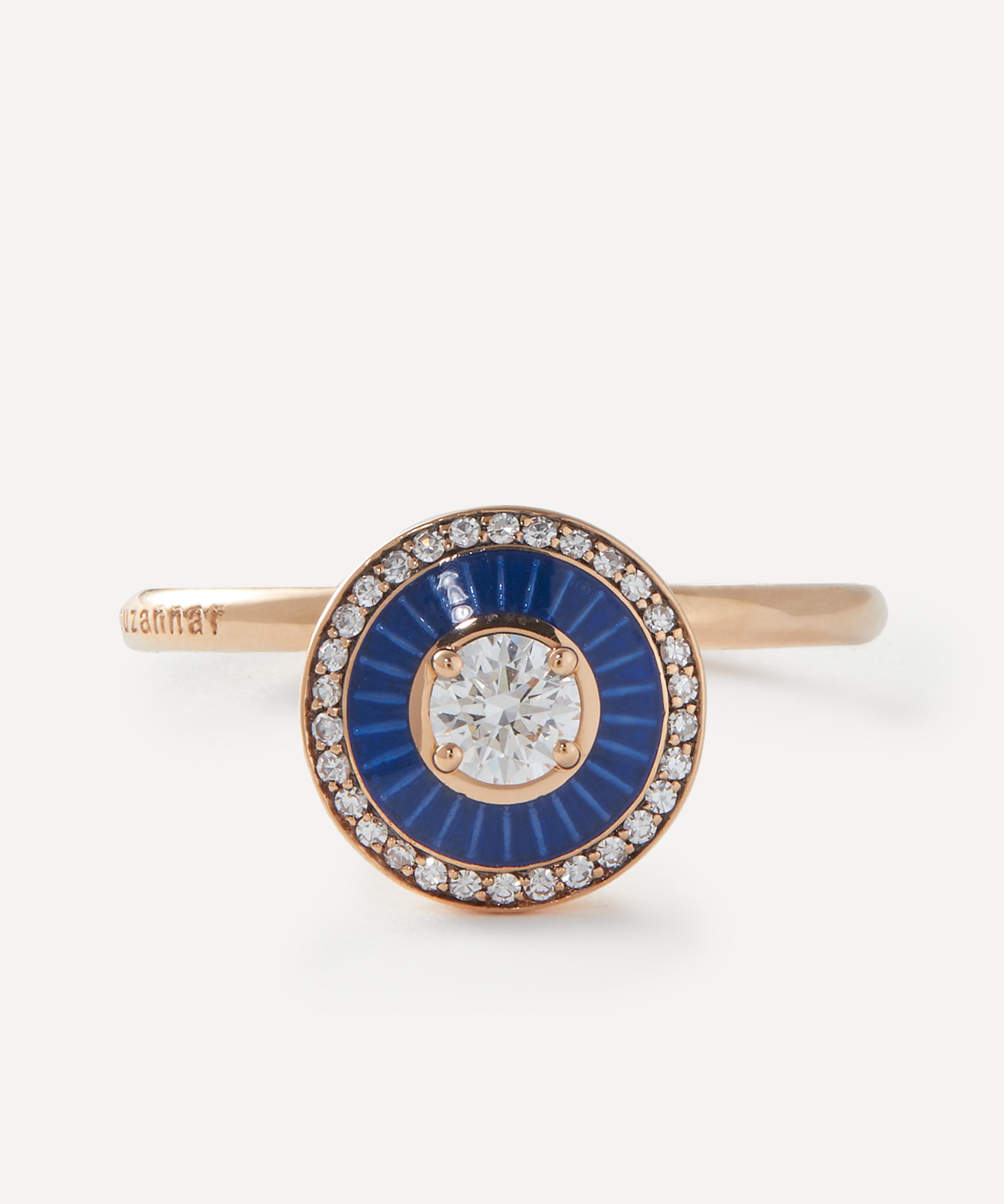 Selim Mouzannar - 18ct Rose Gold Mina Navy Enamel Diamond Ring image number 0